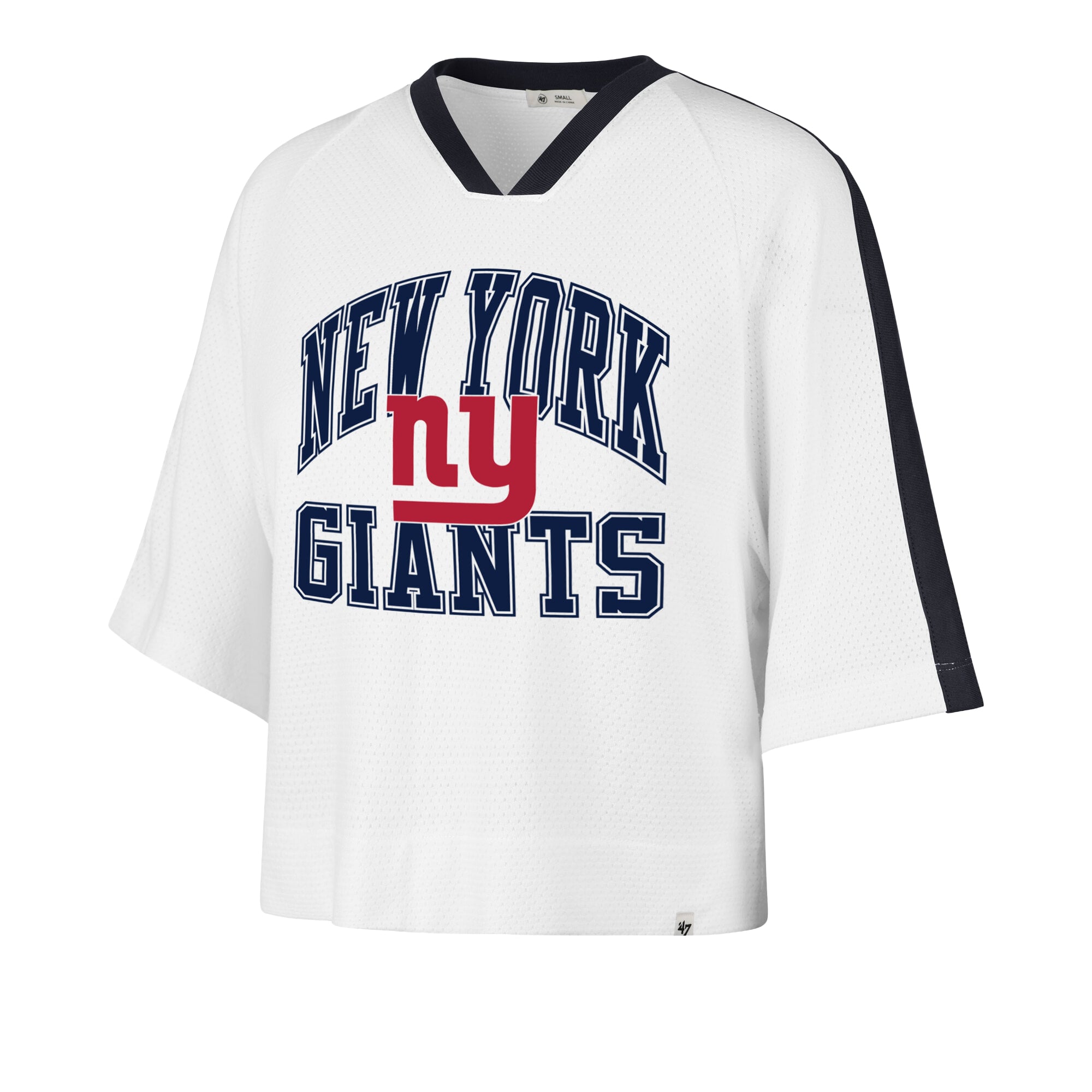 Women's '47 White New York Giants Big Overarch Drop Needle Raglan V-Neck T-Shirt