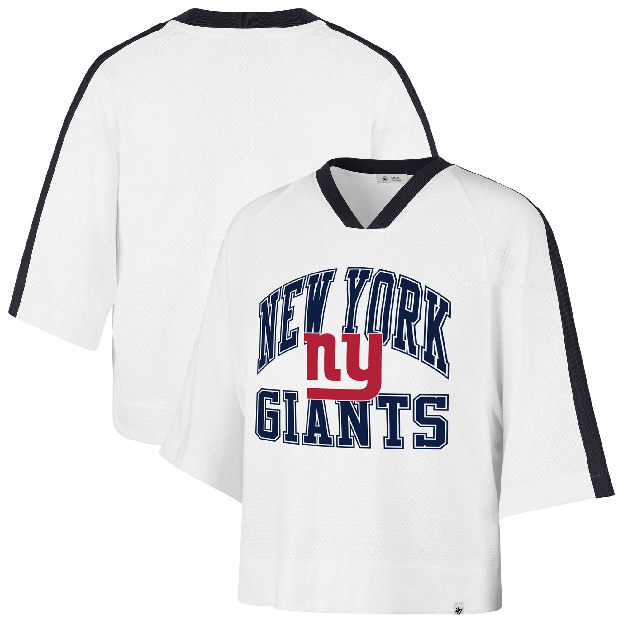 Women's '47 White New York Giants Big Overarch Drop Needle Raglan V-Neck T-Shirt
