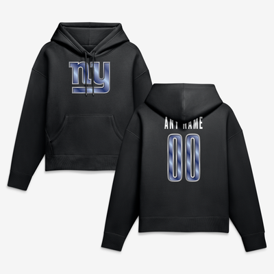 New York Giants Women's Metallic Mascot Personalized Name & Number Hoodie - Black