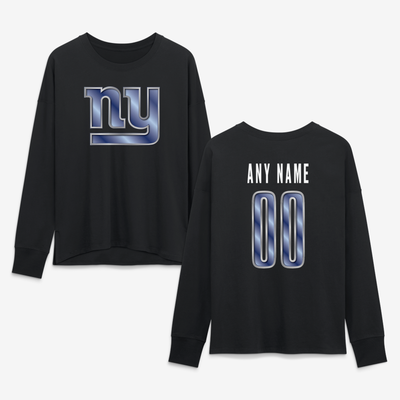 New York Giants Women's Metallic Mascot Personalized Name & Number Long Sleeve T-Shirt - Black