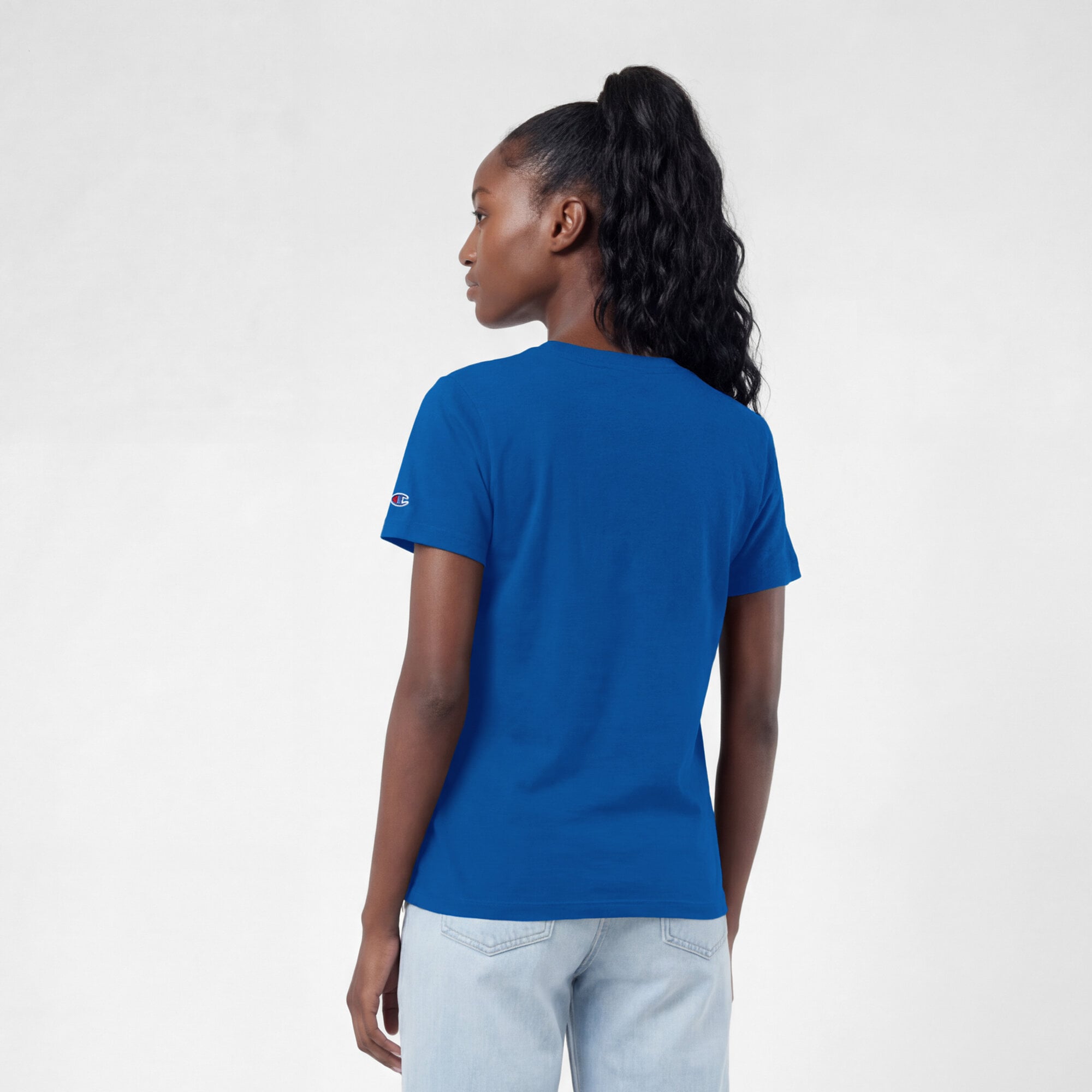 T-shirt Champion Royal New York Giants pour femmes avec logo arqué