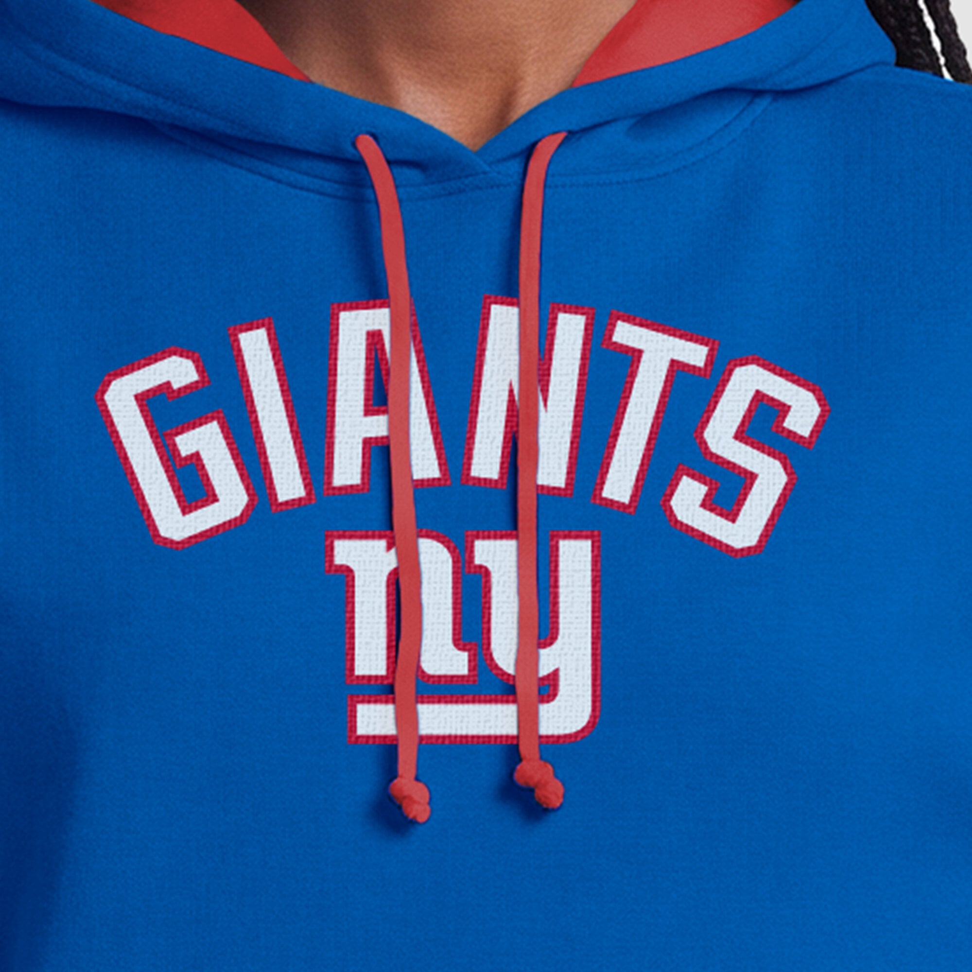 Sweat à capuche Champion pour femme, bleu royal/rouge, New York Giants, doublure contrastée