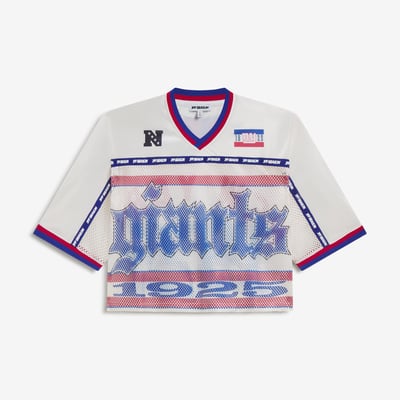 New York Giants Off Season Women's Cropped Mesh V-Neck Top - Cream