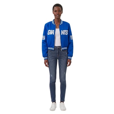 New York Giants FABGATING by Cuce Women's Cropped Team Full-Zip Bomber Jacket - Royal