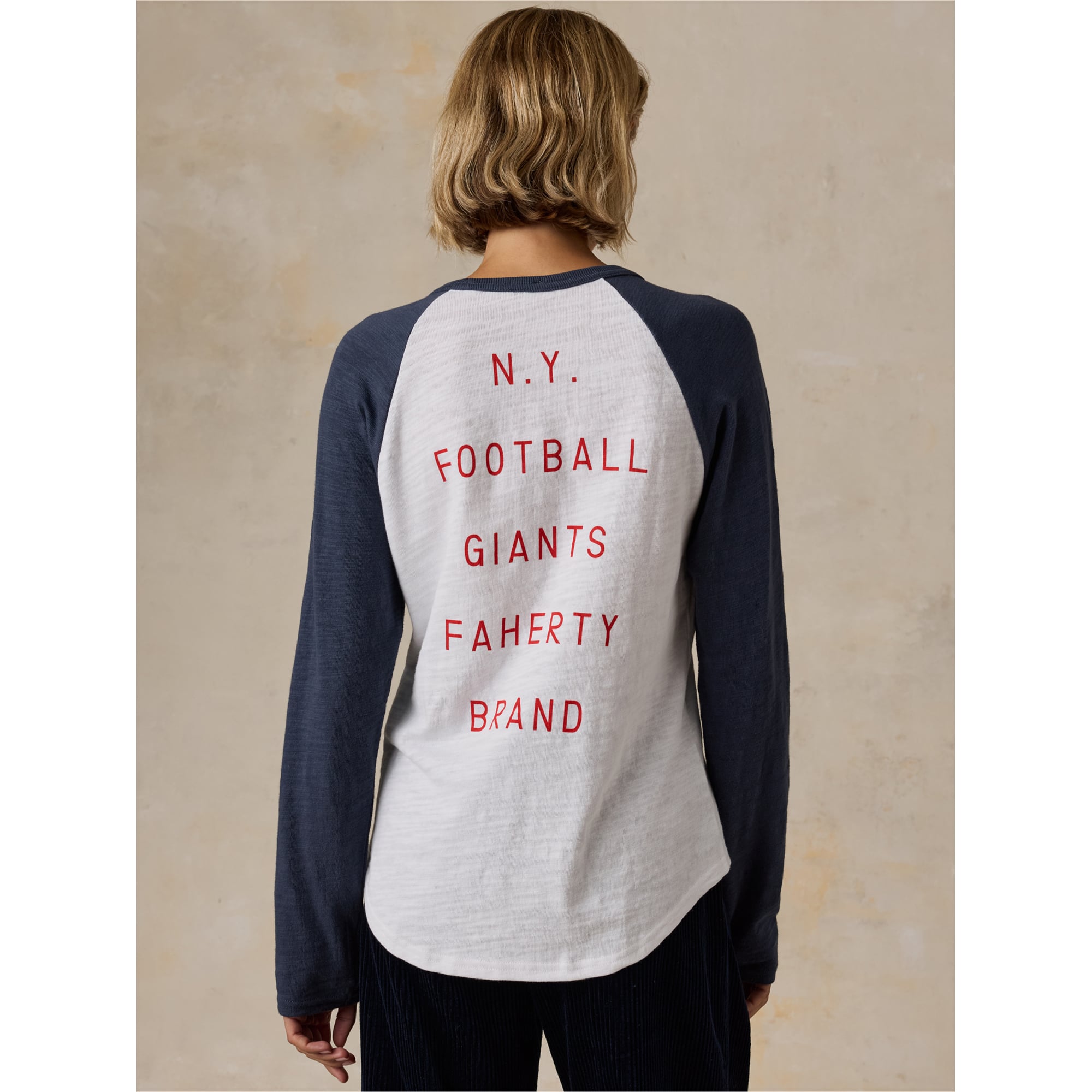 Women's FAHERTY Navy New York Giants Sunwashed Slub Long Sleeve T-Shirt