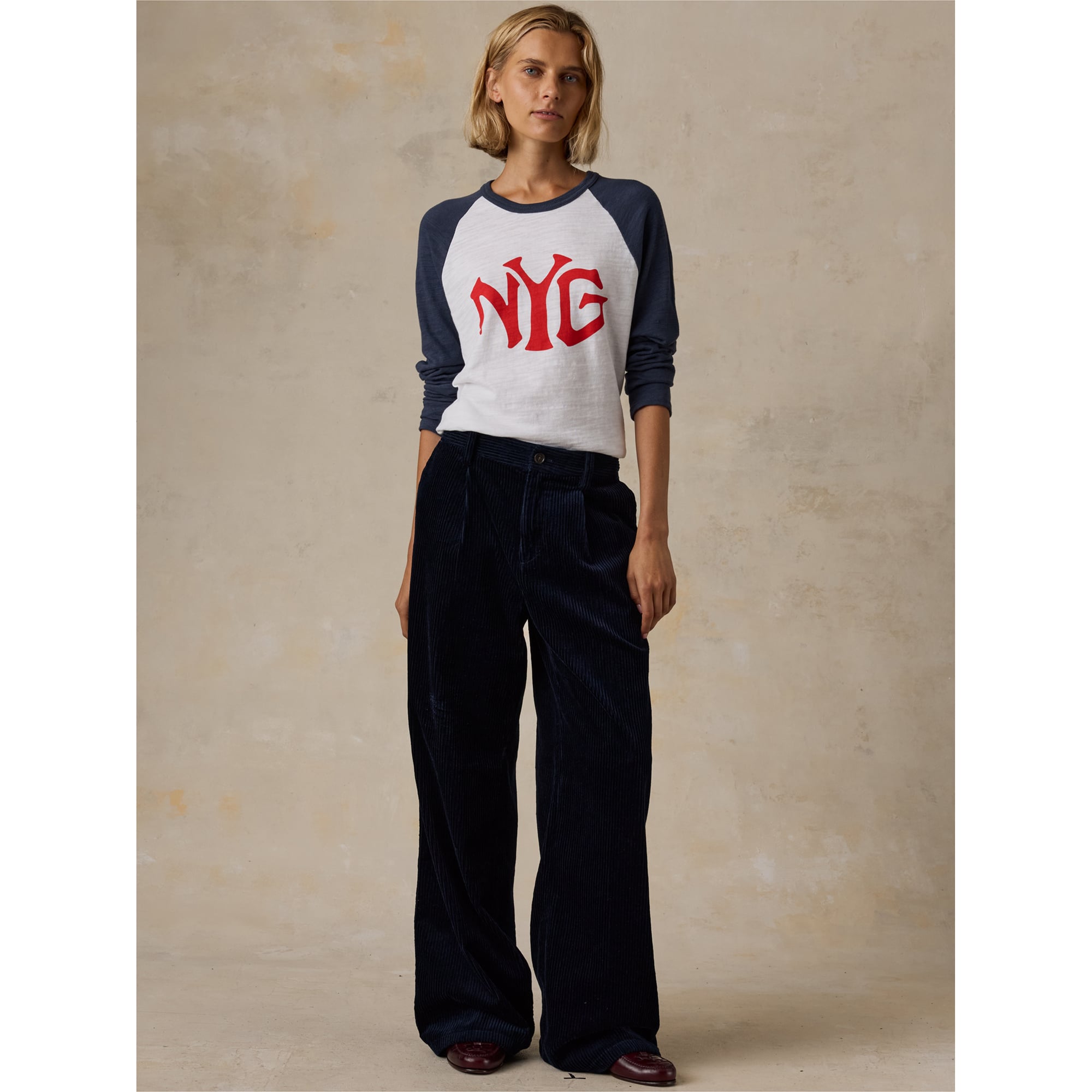 Women's FAHERTY Navy New York Giants Sunwashed Slub Long Sleeve T-Shirt