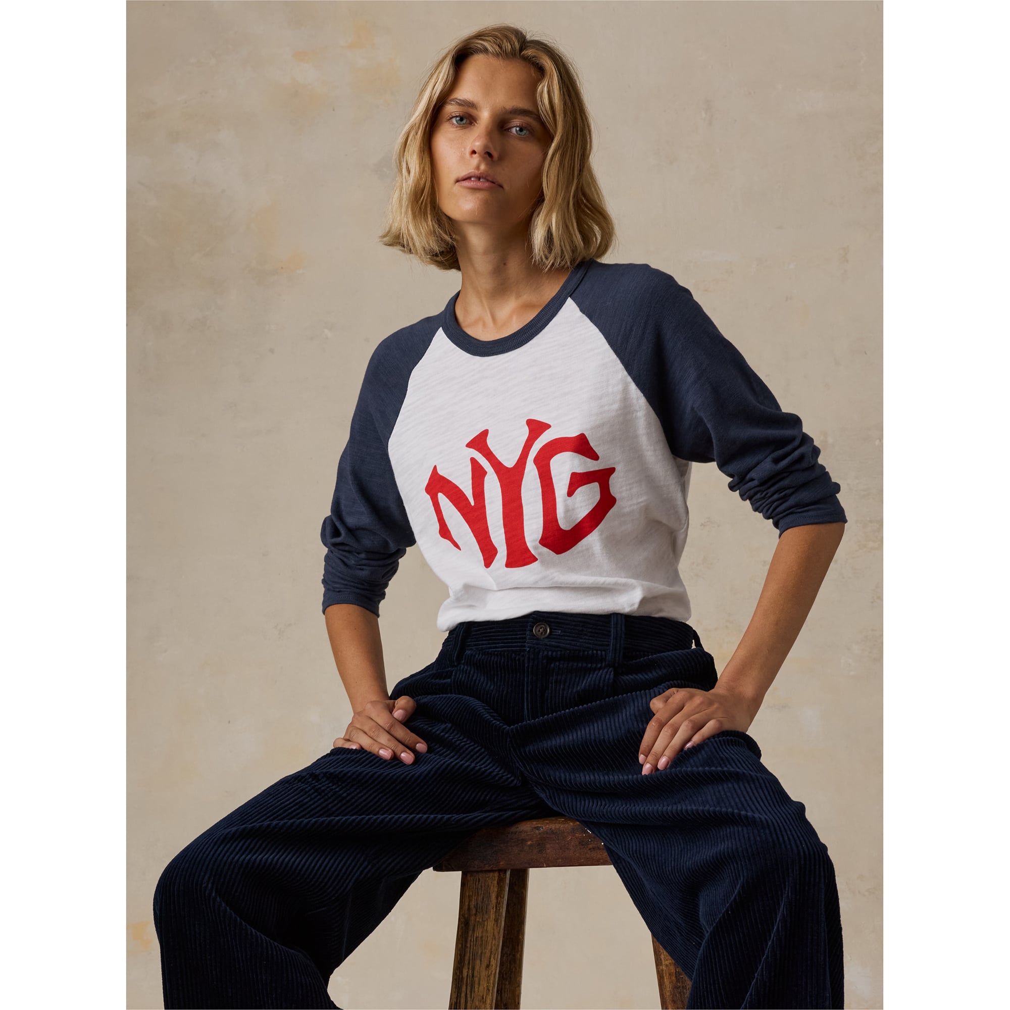 Women's FAHERTY Navy New York Giants Sunwashed Slub Long Sleeve T-Shirt
