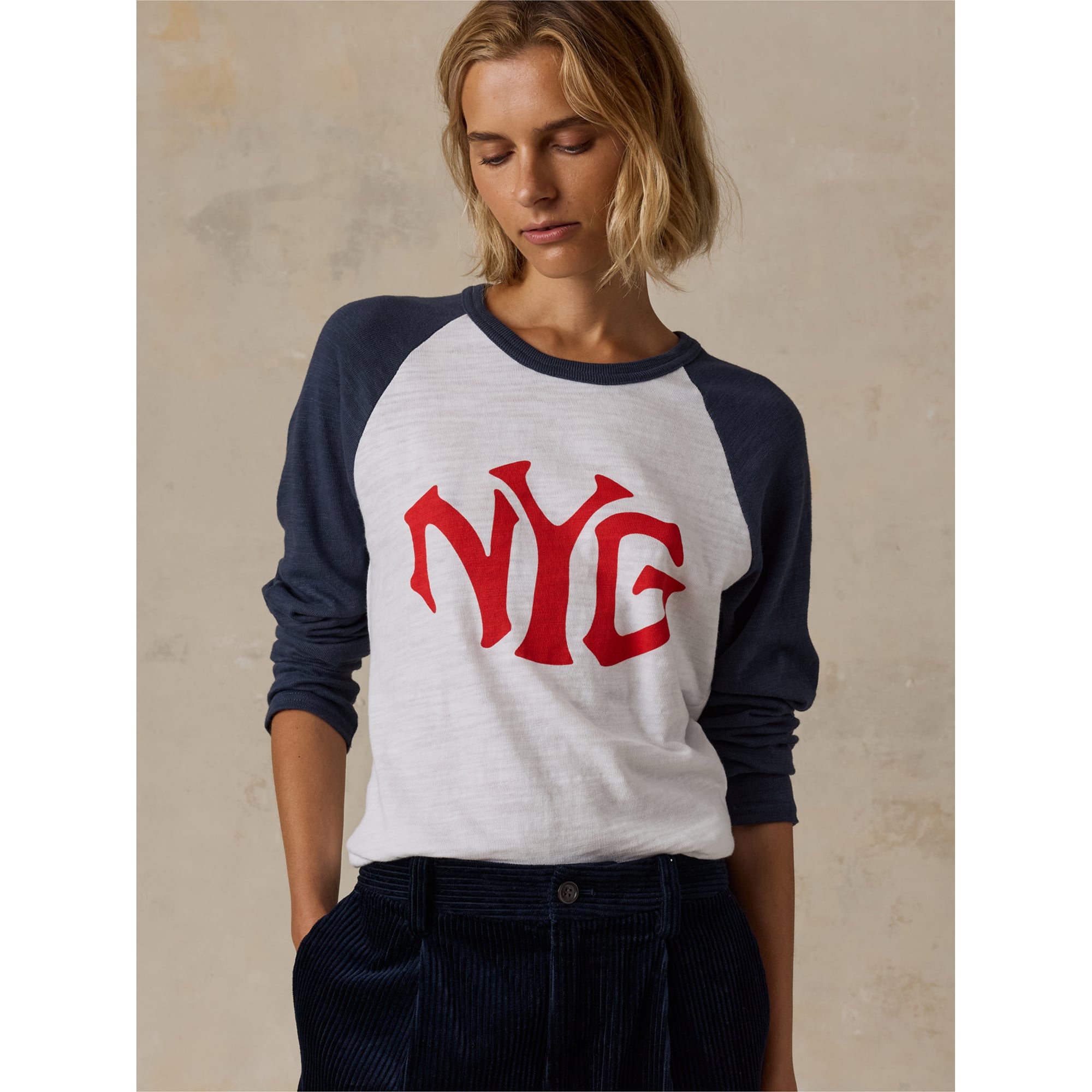 Women's FAHERTY Navy New York Giants Sunwashed Slub Long Sleeve T-Shirt