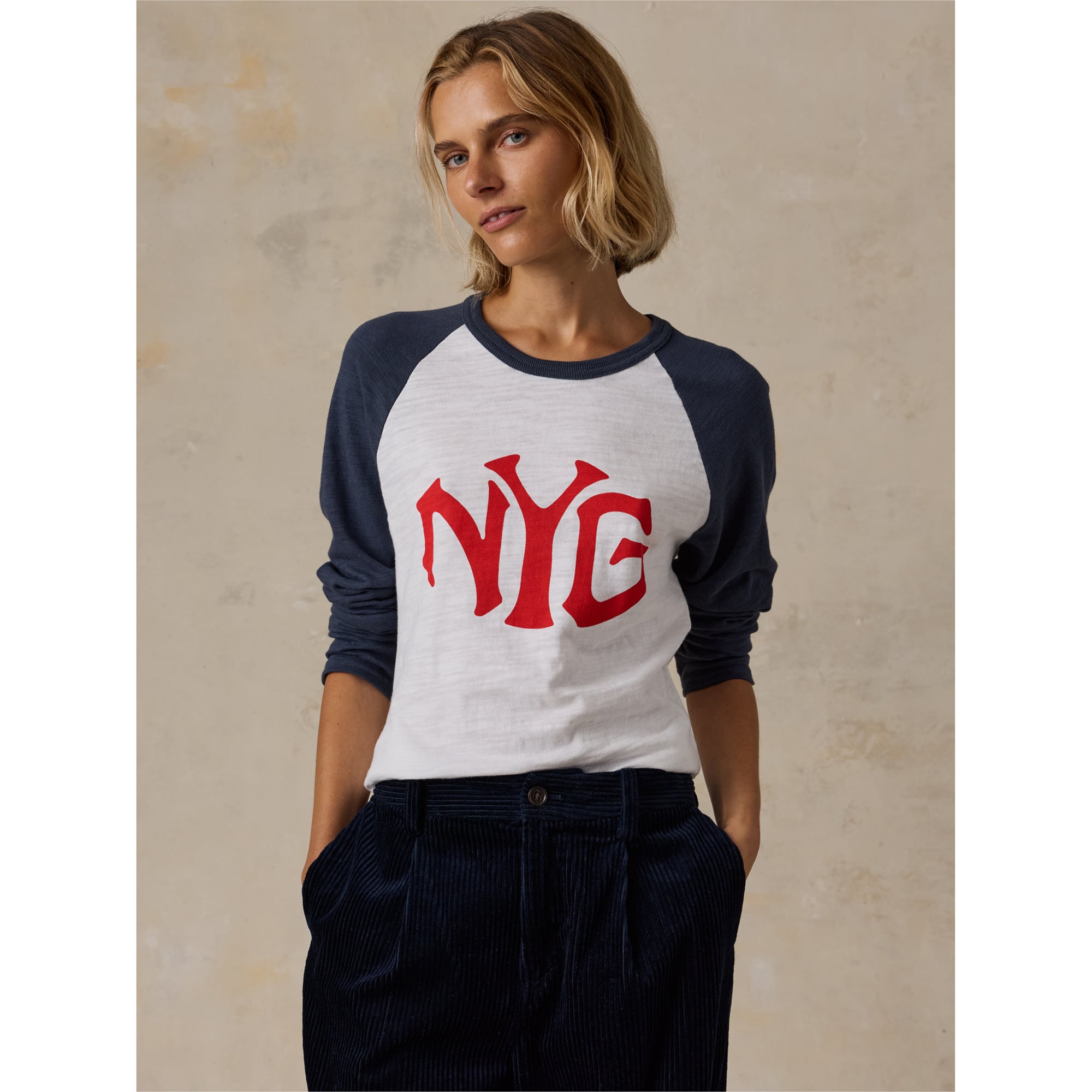 Women's FAHERTY Navy New York Giants Sunwashed Slub Long Sleeve T-Shirt