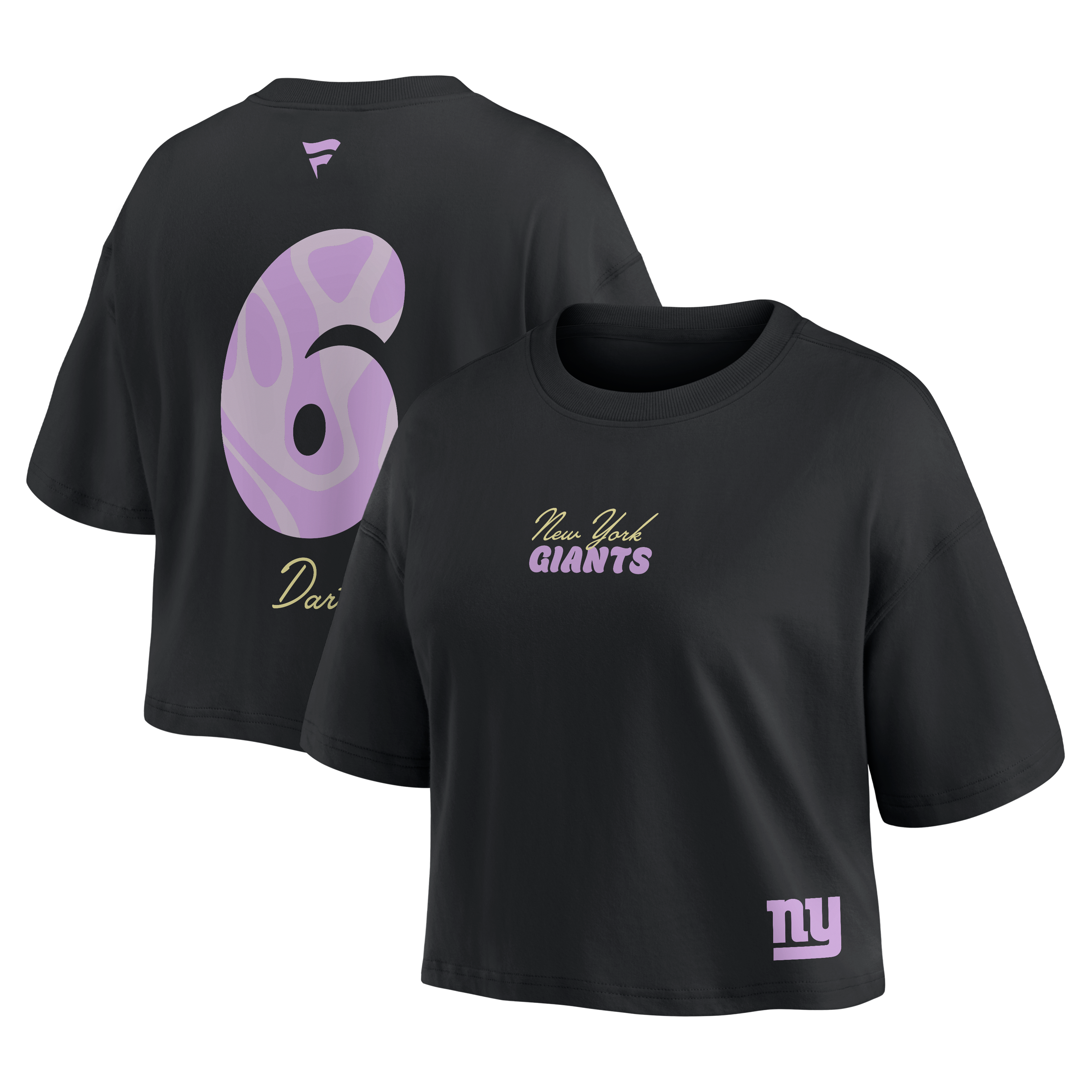 T-shirt court noir Fanatics Jaxson Dart pour femme, New York Giants.