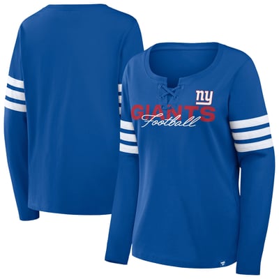 New York Giants Fanatics Women's Plus Size Coverage Scheme Lace-Up Long Sleeve T-Shirt - Royal/Red