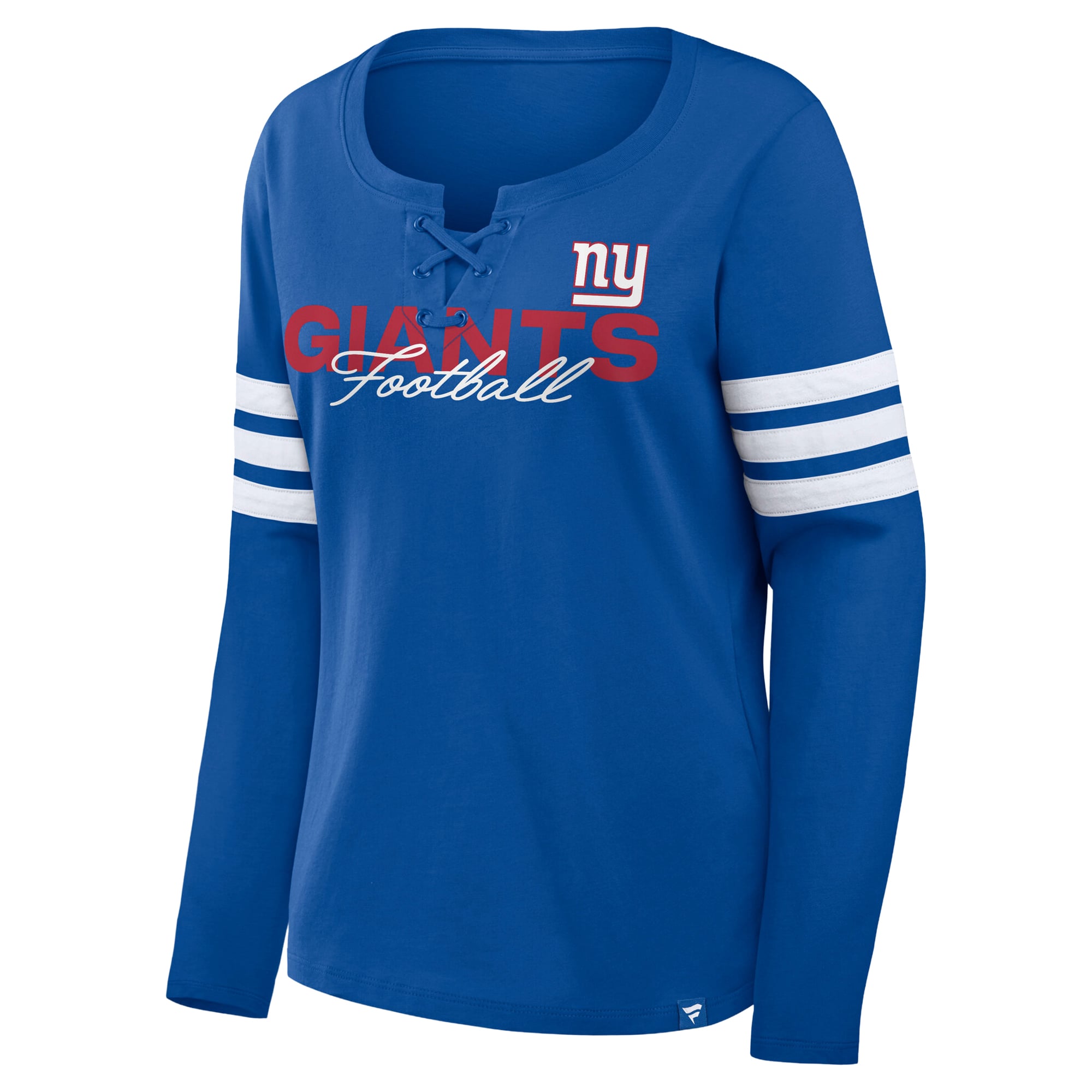 T-shirt à manches longues lacets Fanatics Royal/White New York Giants pour femmes, grandes tailles, couvrant et facile porter