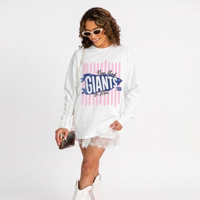 New York Giants Gameday Couture Women's Rally Stripe Oversized Long Sleeve T-Shirt - White