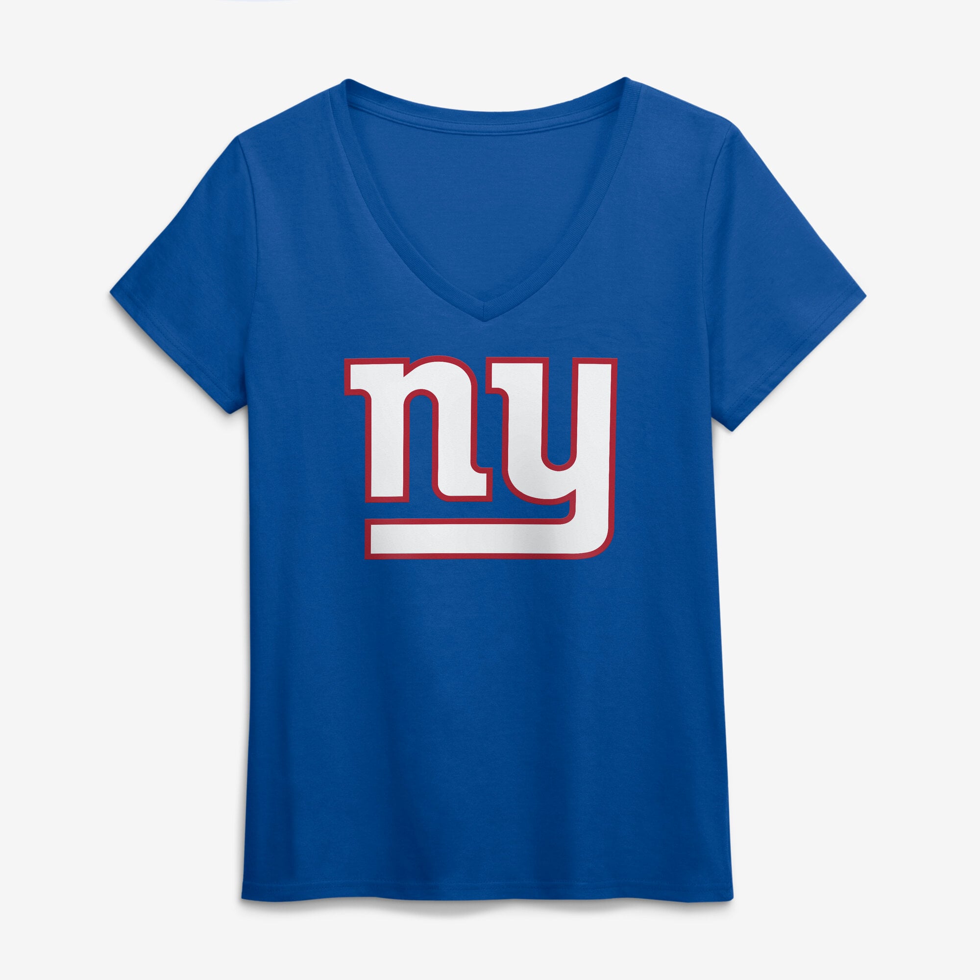T-shirt à col en V pour femme, logo athlétique royal des New York Giants