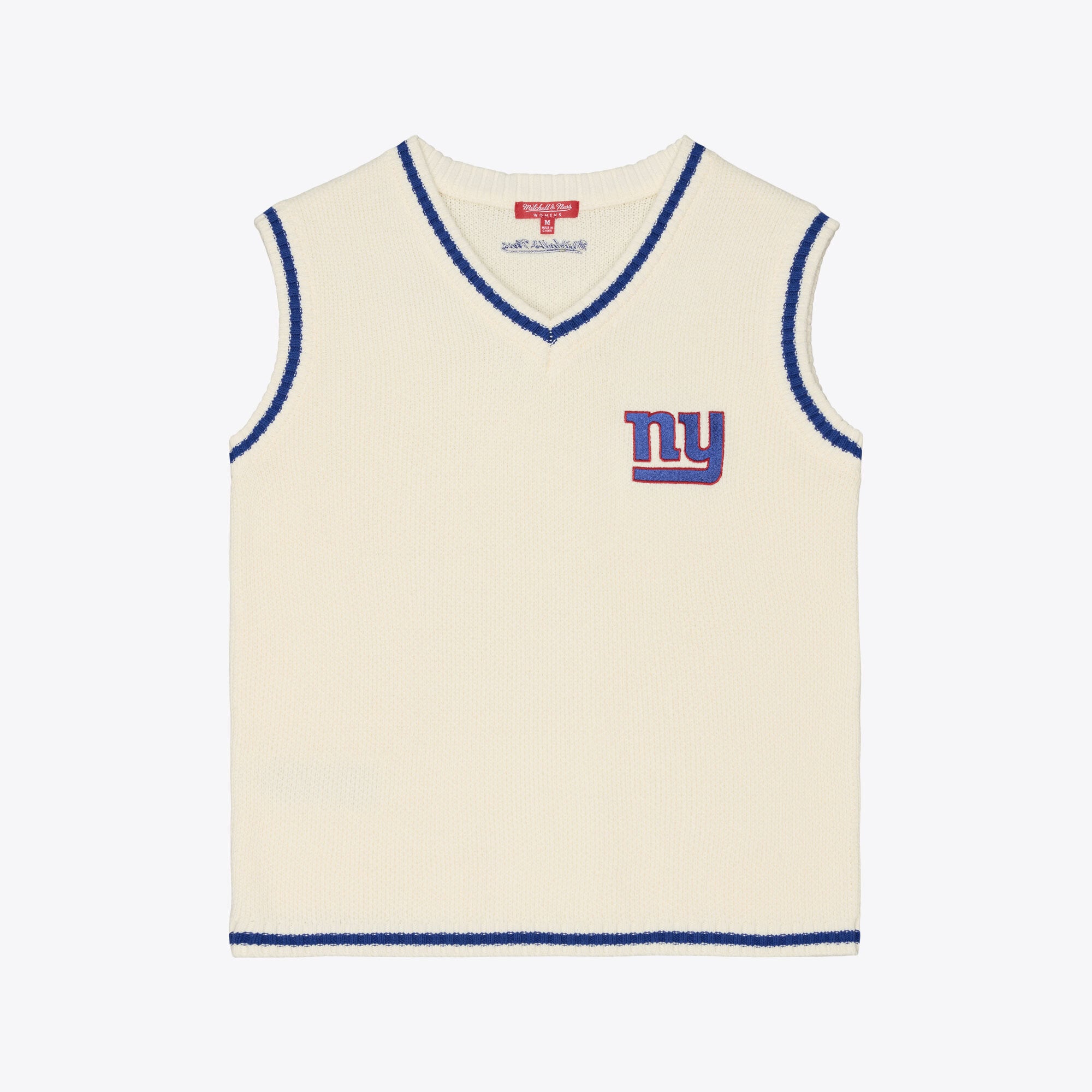 Women's Mitchell & Ness Cream New York Giants Retro Roots V-Neck Sweater Vest