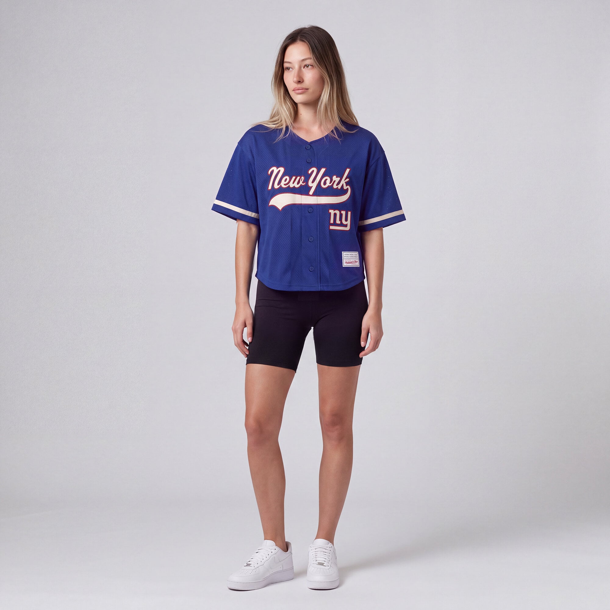 Maillot de baseball rétro Roots des Giants New York, couleur royale, pour femmes, Mitchell & Ness.