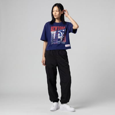  New York Giants Mitchell & Ness Women's Street Graphic Boxy Cropped T-Shirt - Royal