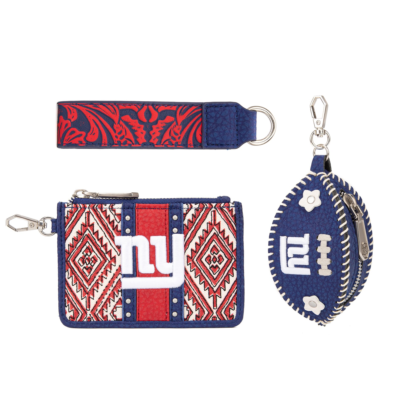 Portefeuille Montana West pour femme et bracelet porte-clés football américain New York Giants