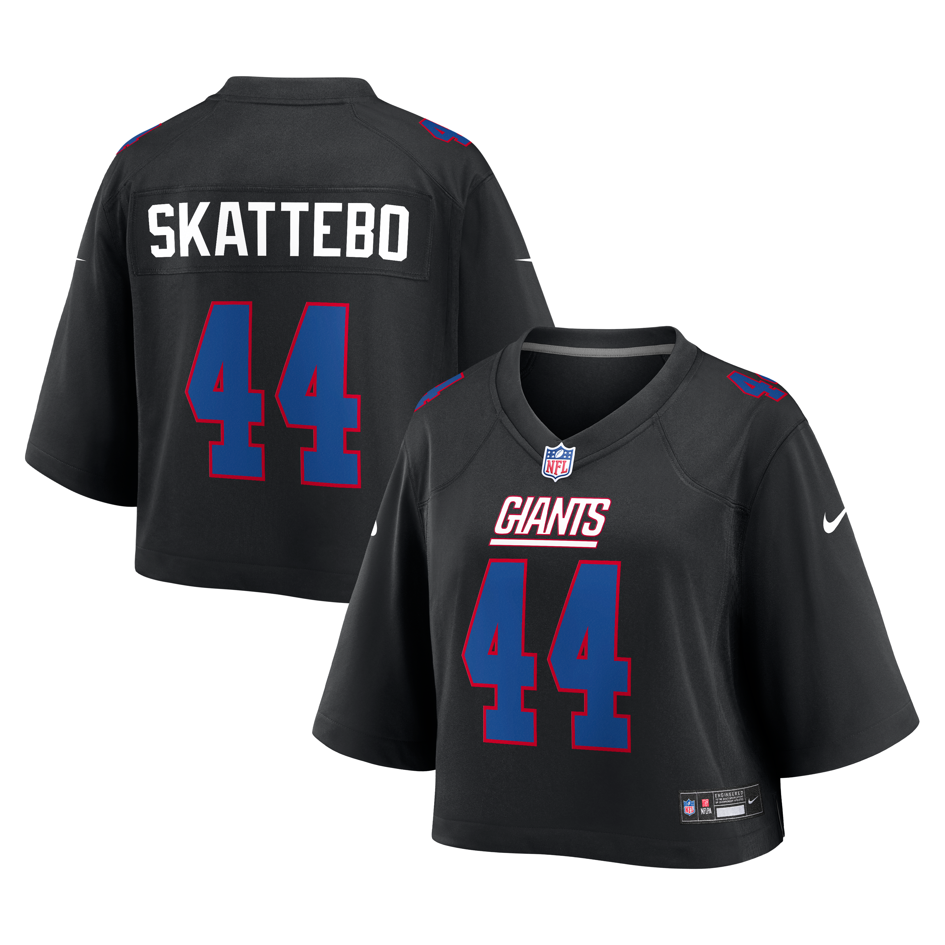 Maillot de match court Nike Cam Skattebo noir pour femme, New York Giants