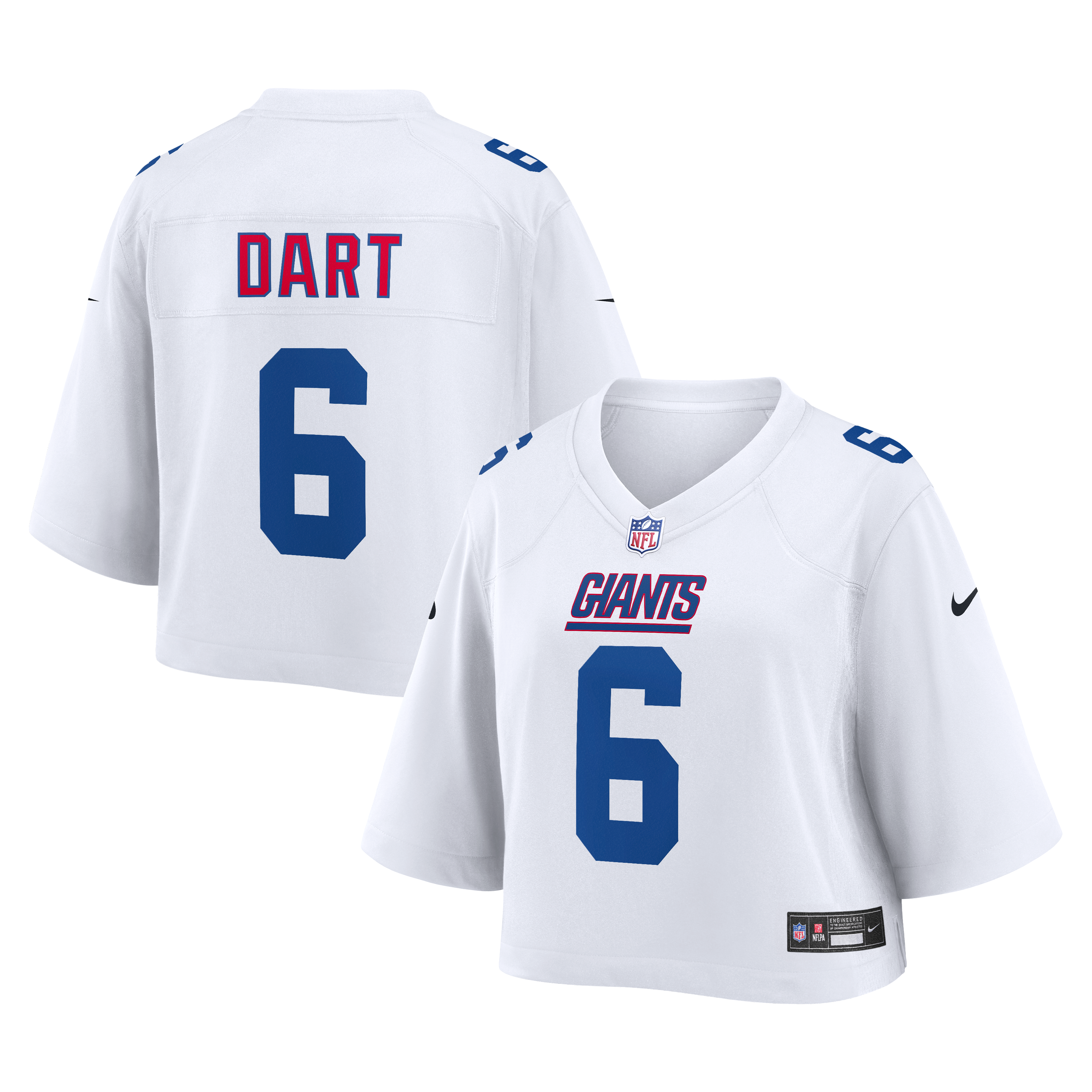 Maillot de match court Nike Jaxson Dart blanc pour femme, New York Giants