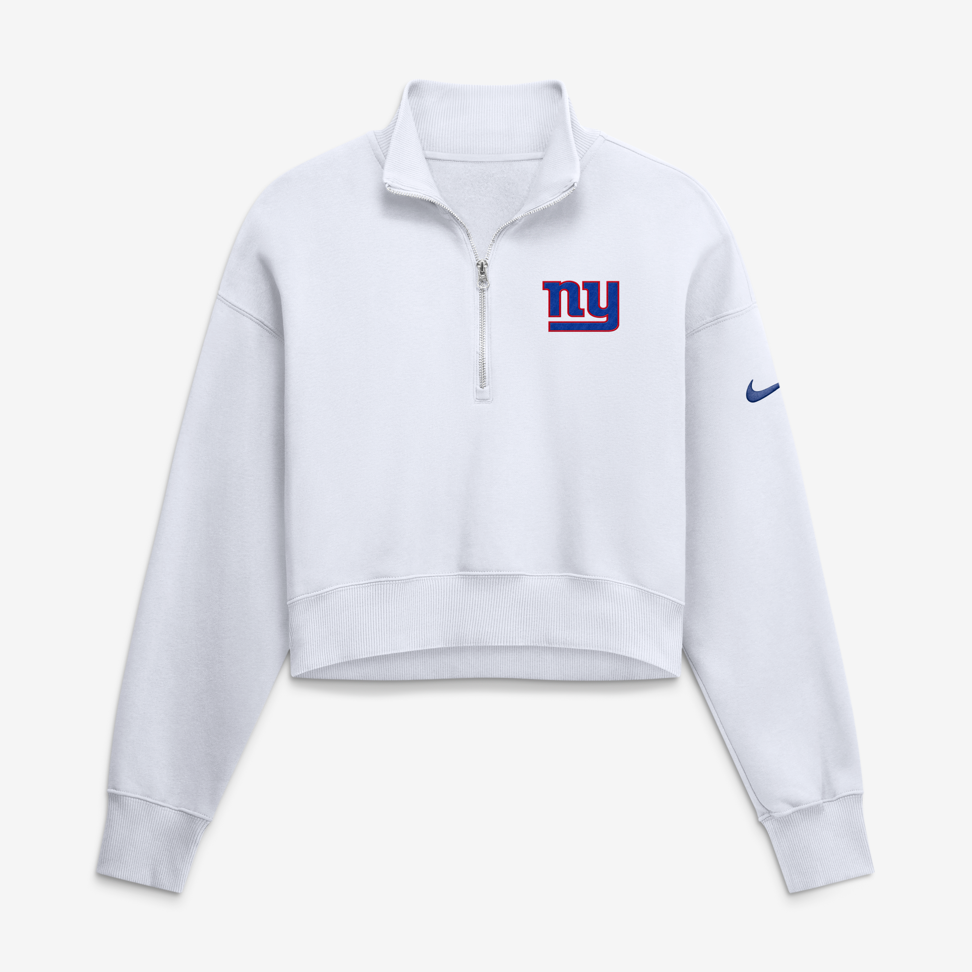 Women's Nike White New York Giants Oversized Phoenix Fleece Cropped Quarter-Zip Sweatshirt