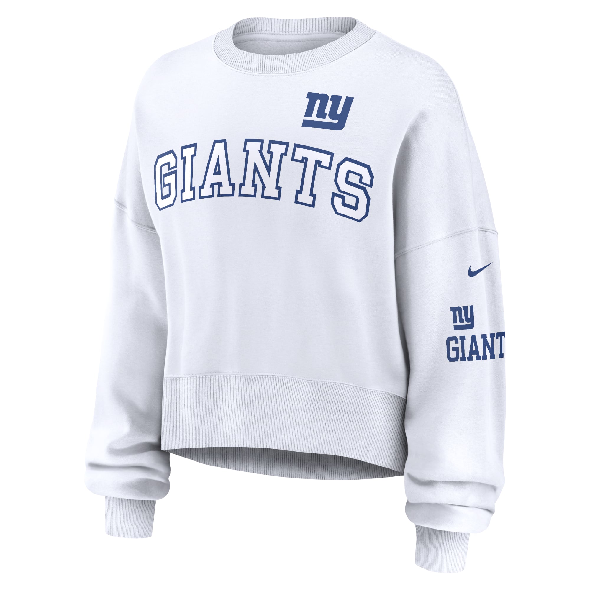 Sweat-shirt court à manches longues Nike blanc New York Giants pour femme
