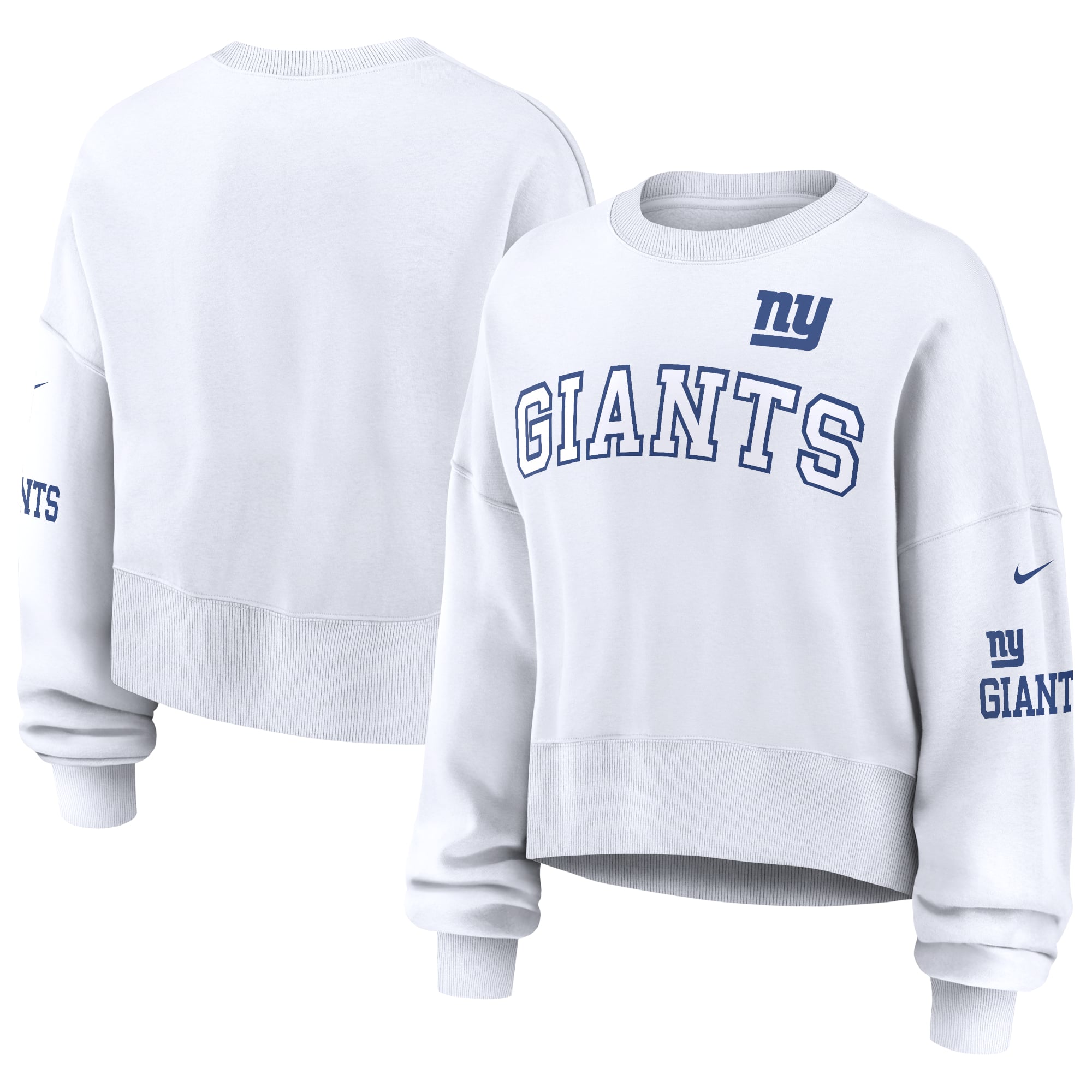 Sweat-shirt court à manches longues Nike blanc New York Giants pour femme