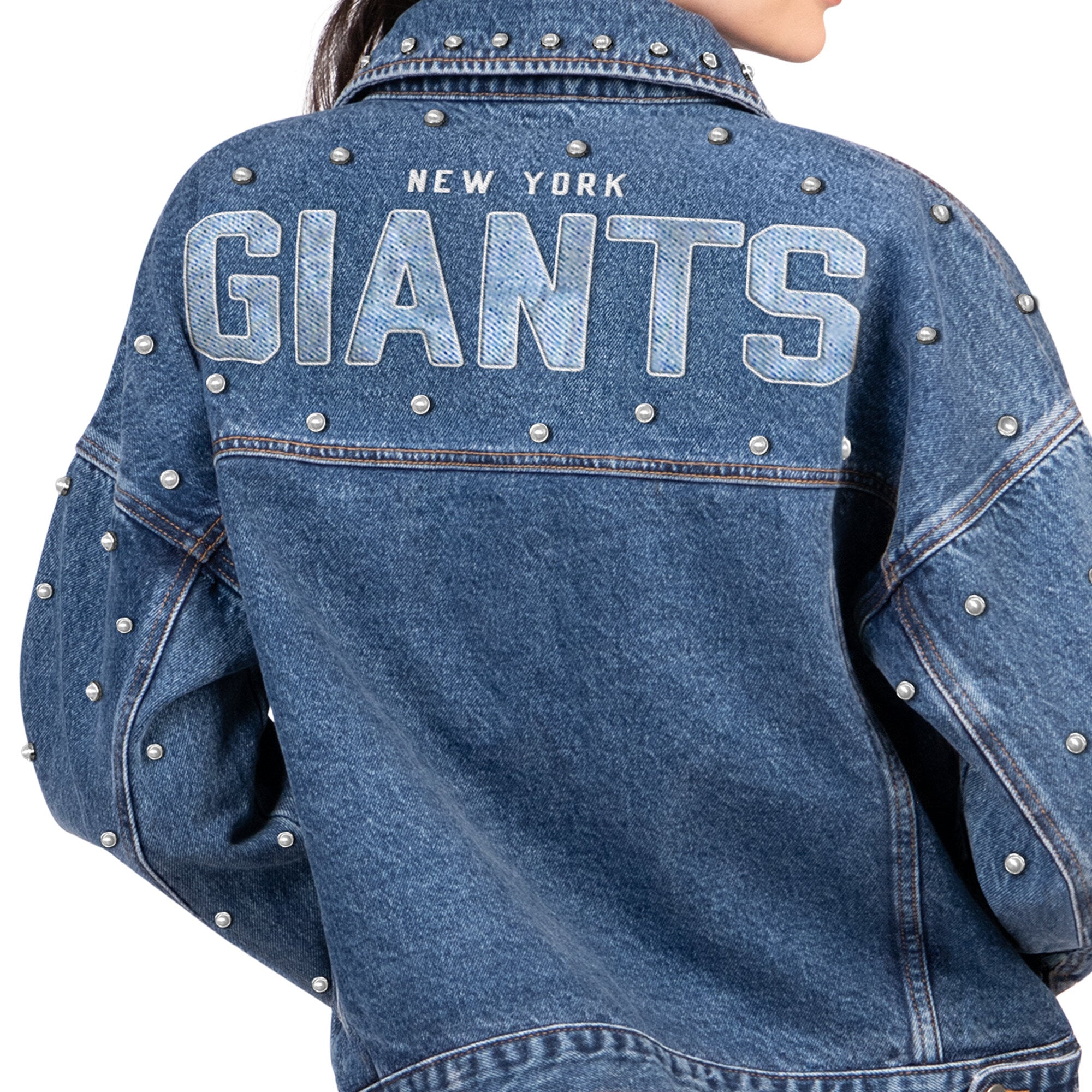 Veste en jean Starter Denim New York Giants Pearl Icon à boutons pour femme