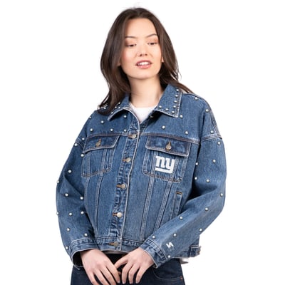  New York Giants Starter Women's Pearl Icon Full Button Denim Jacket - Denim