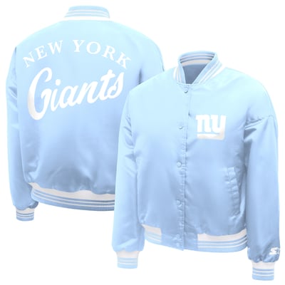  New York Giants Starter Women's Fashion Script Satin Varsity Jacket - Light Blue