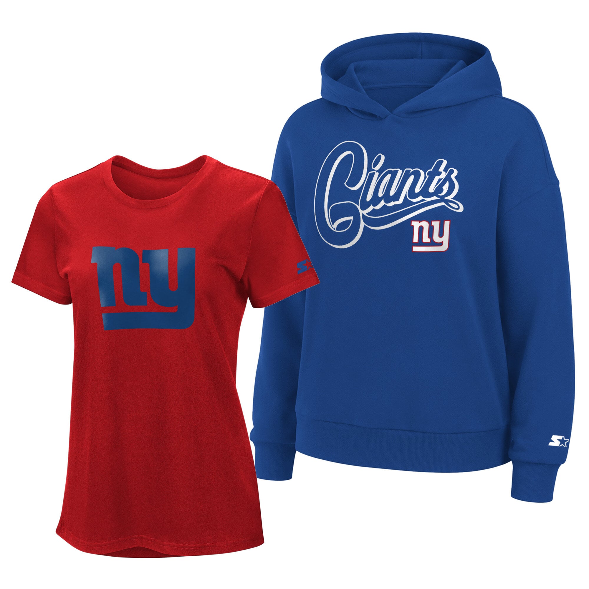 Ensemble sweat à capuche et t-shirt Starter rouge/bleu royal pour femme, New York Giants