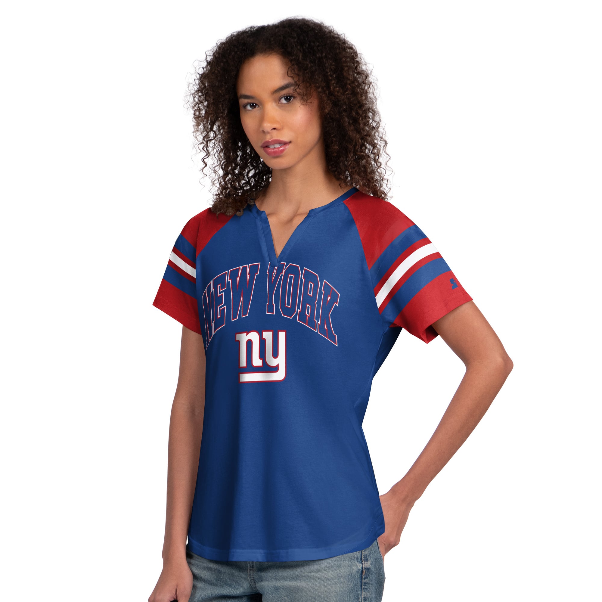 Women's Starter Royal New York Giants Game On Notch Neck Raglan T-Shirt
