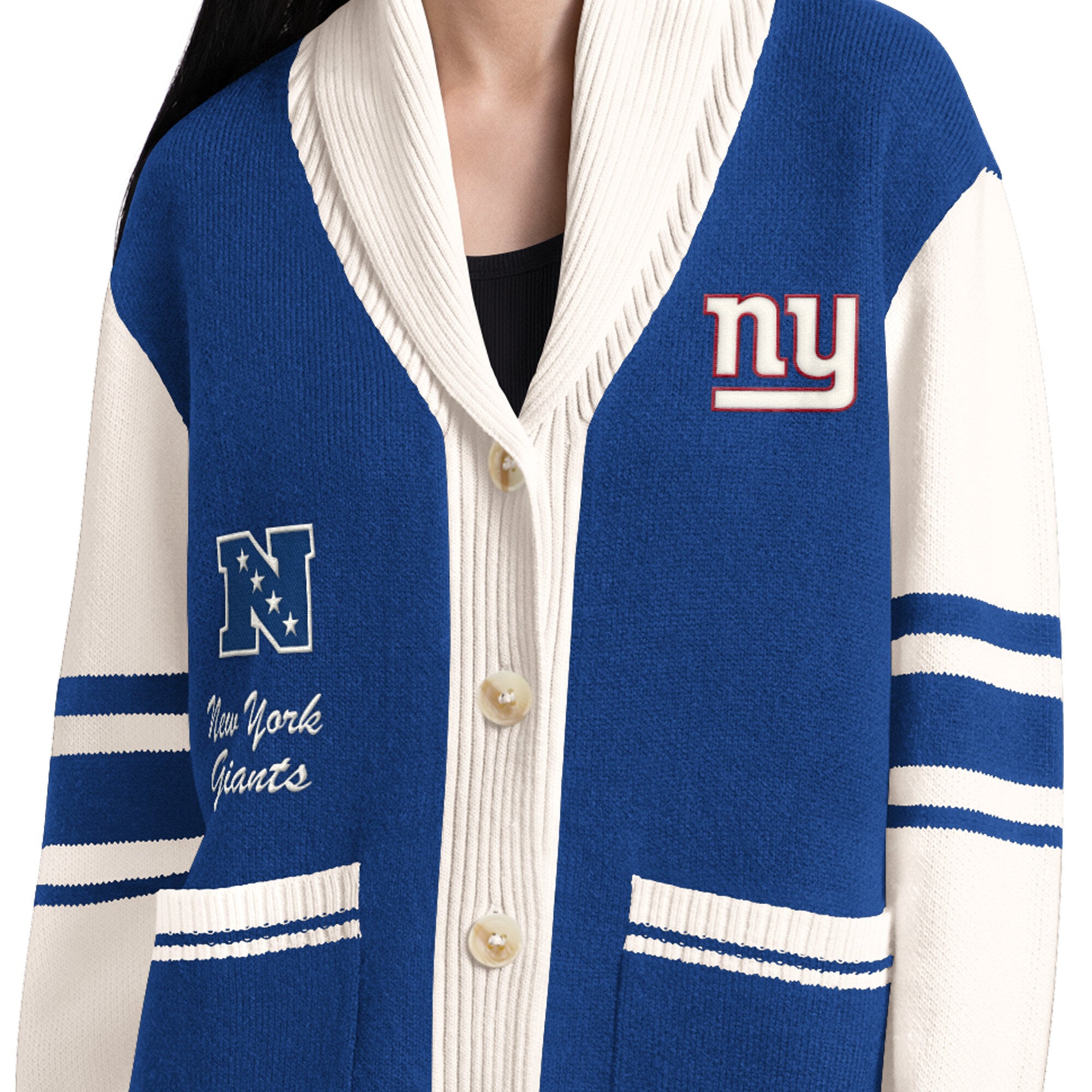 Gilet boutonné à col châle Starter Royal New York Giants Strike Zone pour femme