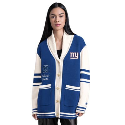 New York Giants Starter Women's Strike Zone Shawl-Collar Button-Up Cardigan - Royal