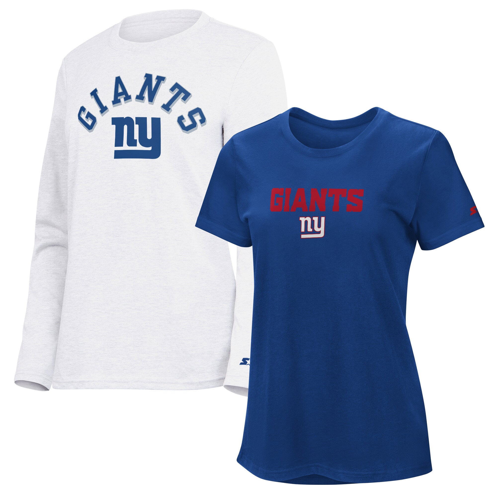 Ensemble de t-shirts à manches courtes et longues Starter Royal/Ash pour femmes, New York Giants