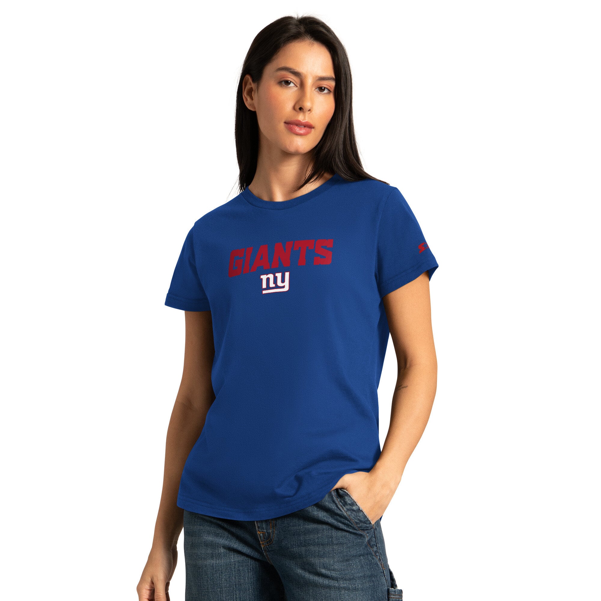 Ensemble de t-shirts à manches courtes et longues Starter Royal/Ash pour femmes, New York Giants