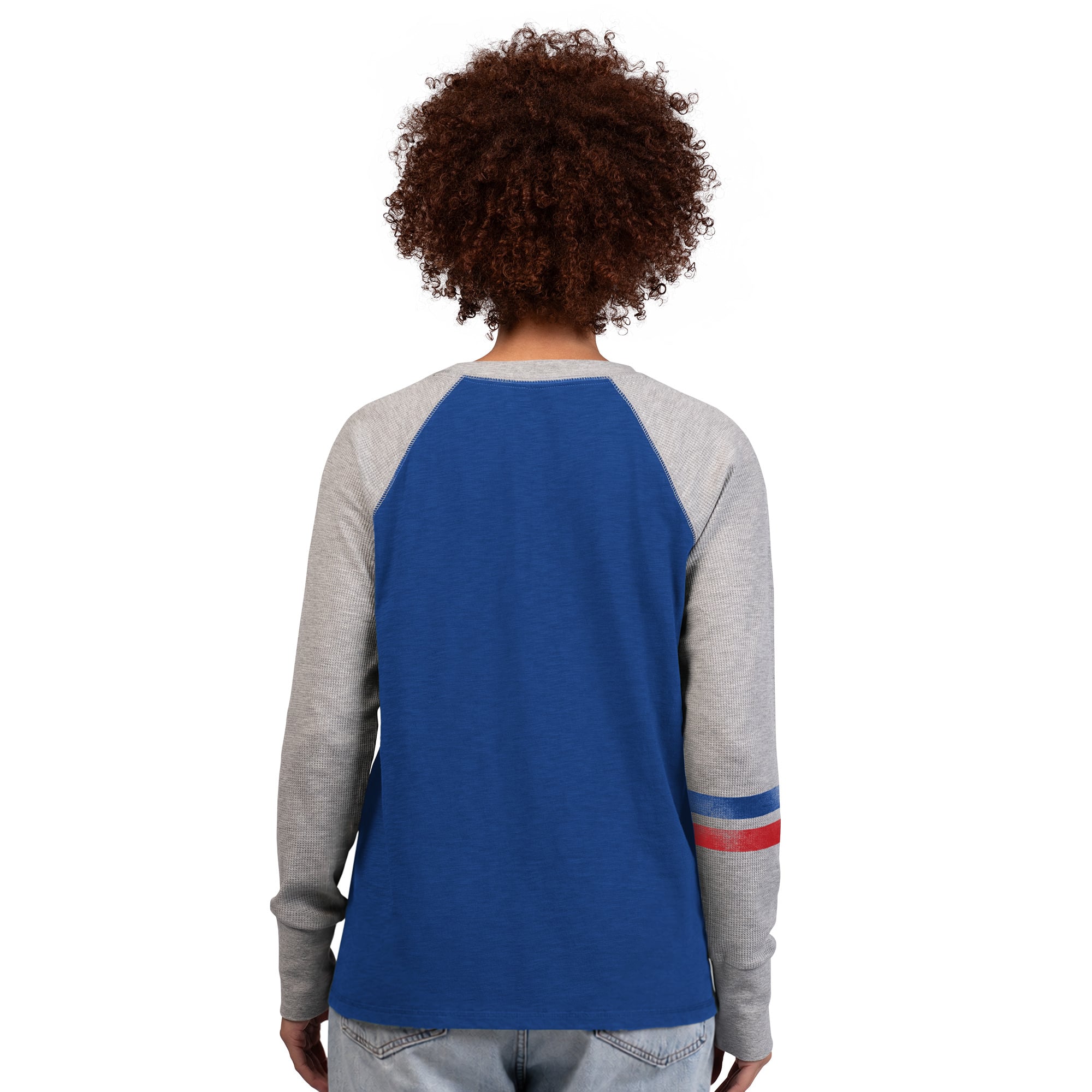 T-shirt à manches longues raglan en maille gaufrée Starter Royal/Gris New York Giants pour femmes