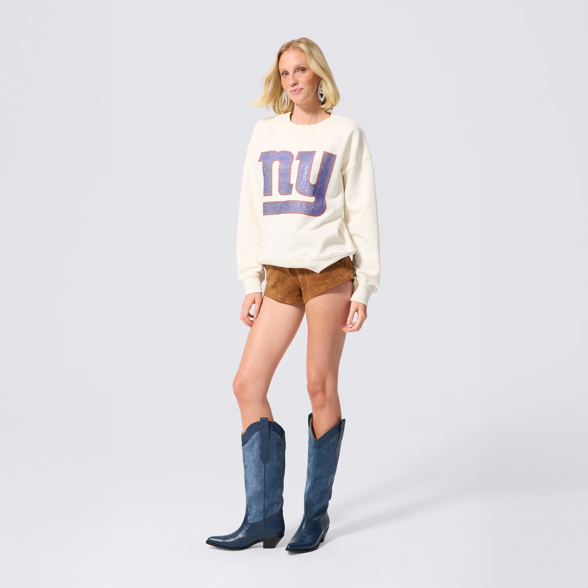 Pull Terez crème pour femme avec logo en pierre précieuse des Giants de New York