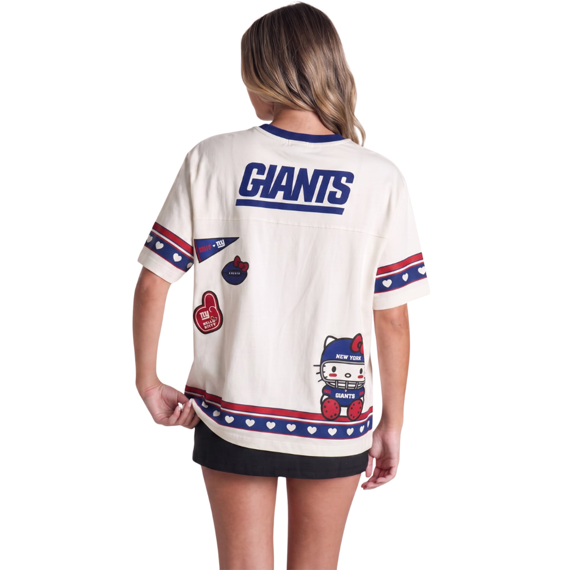 T-shirt oversize crème New York Giants pour femme The Wild Collective x Hello Kitty