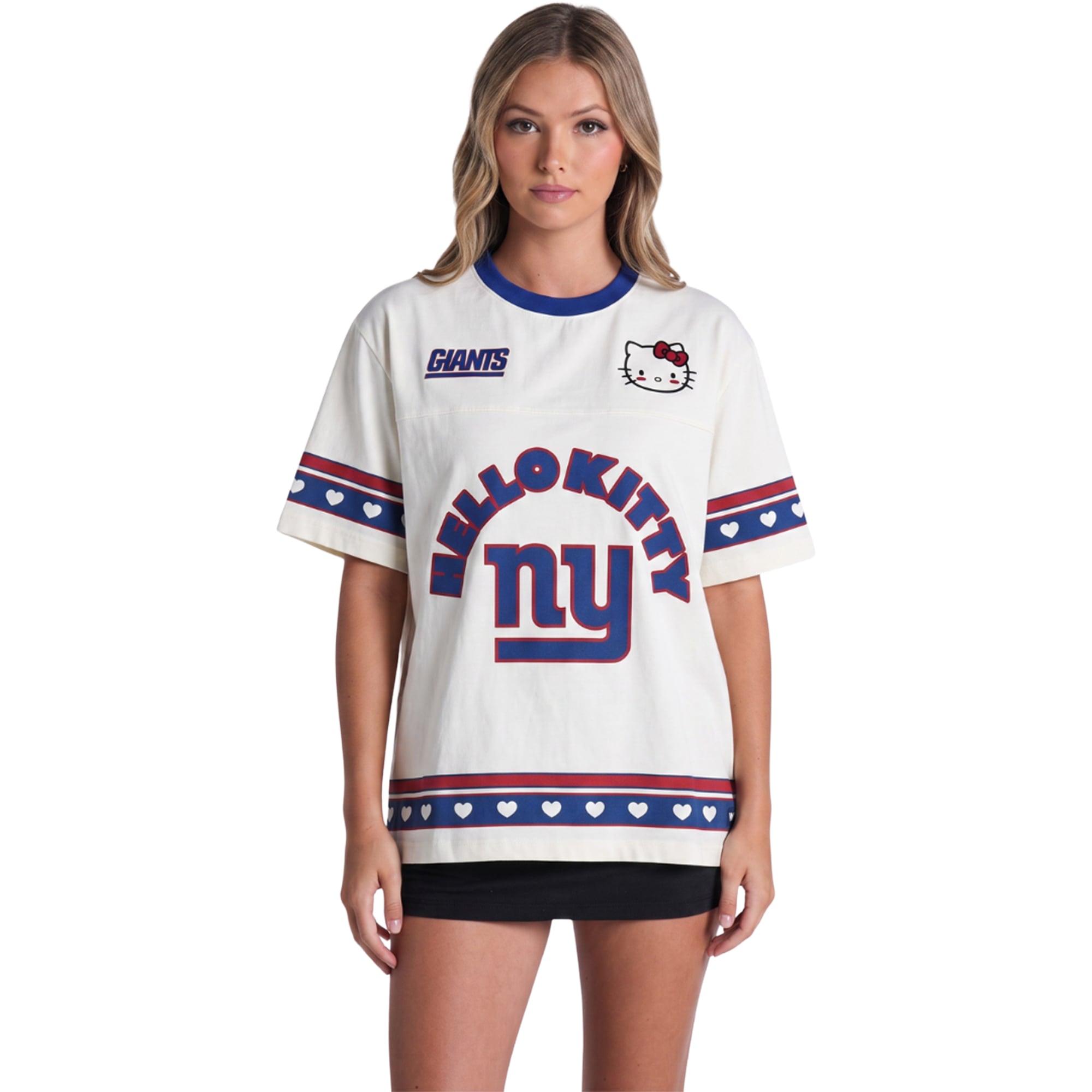 T-shirt oversize crème New York Giants pour femme The Wild Collective x Hello Kitty