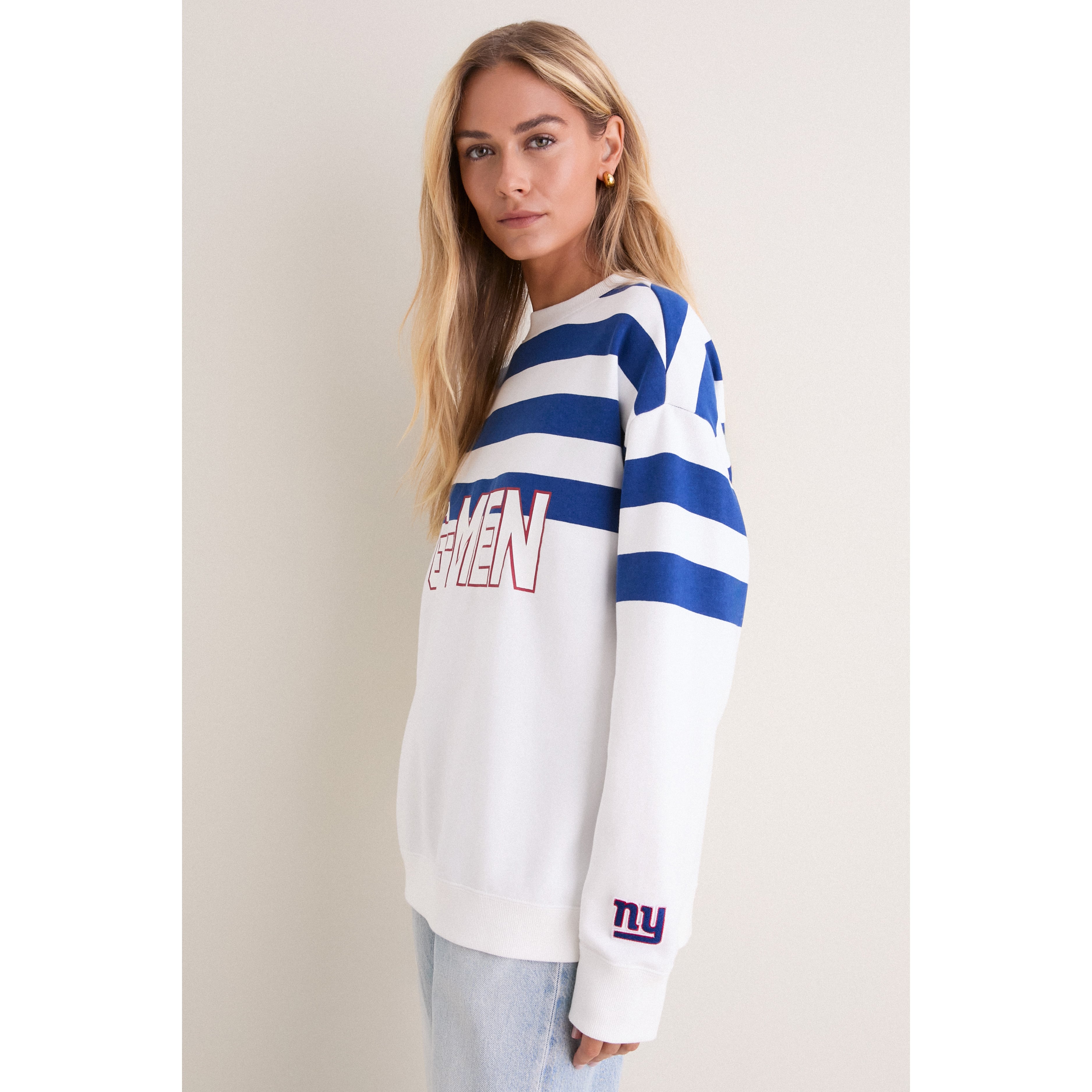 Sweat-shirt rayé blanc et bleu des Giants de New York pour femme Tuckernuck