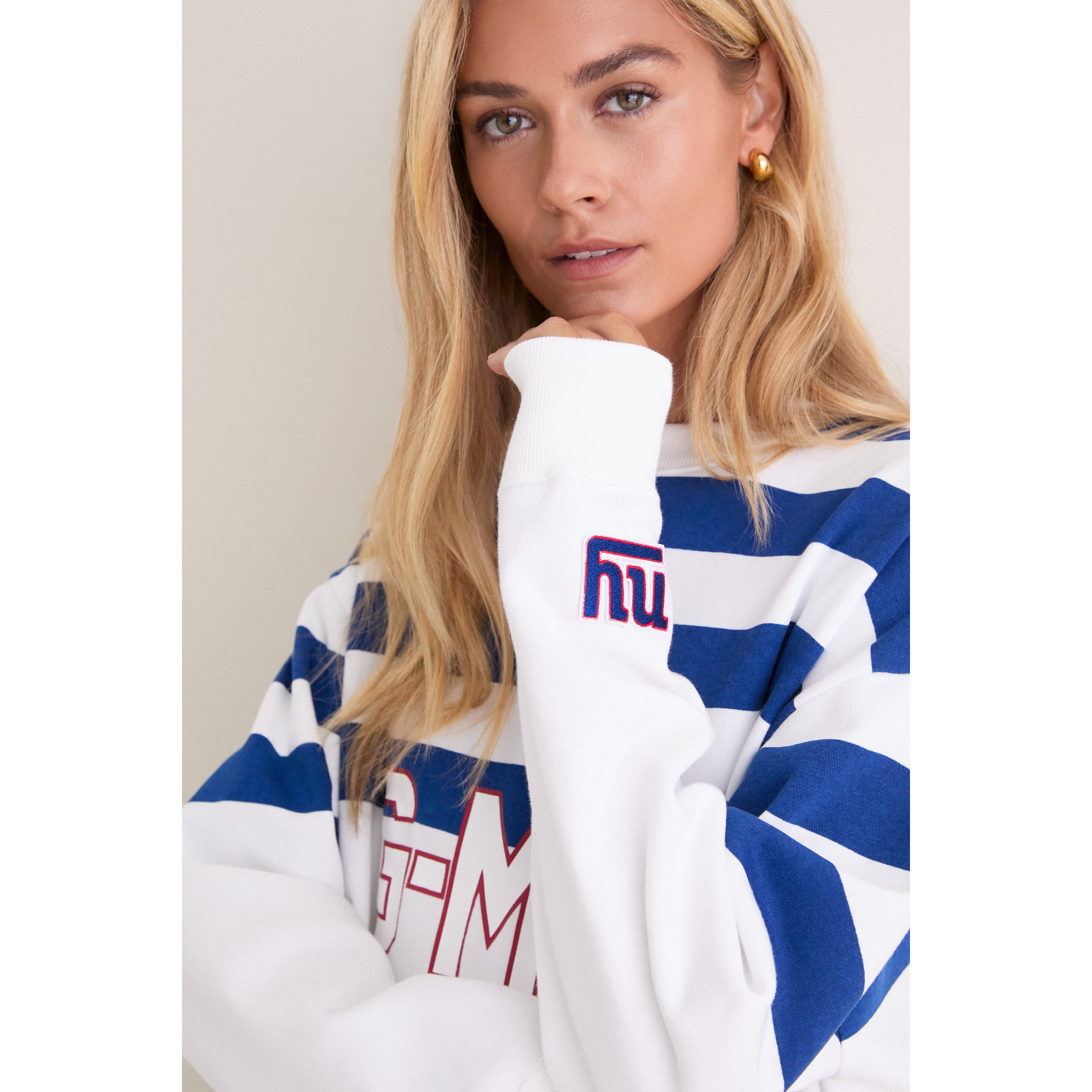 Sweat-shirt rayé blanc et bleu des Giants de New York pour femme Tuckernuck