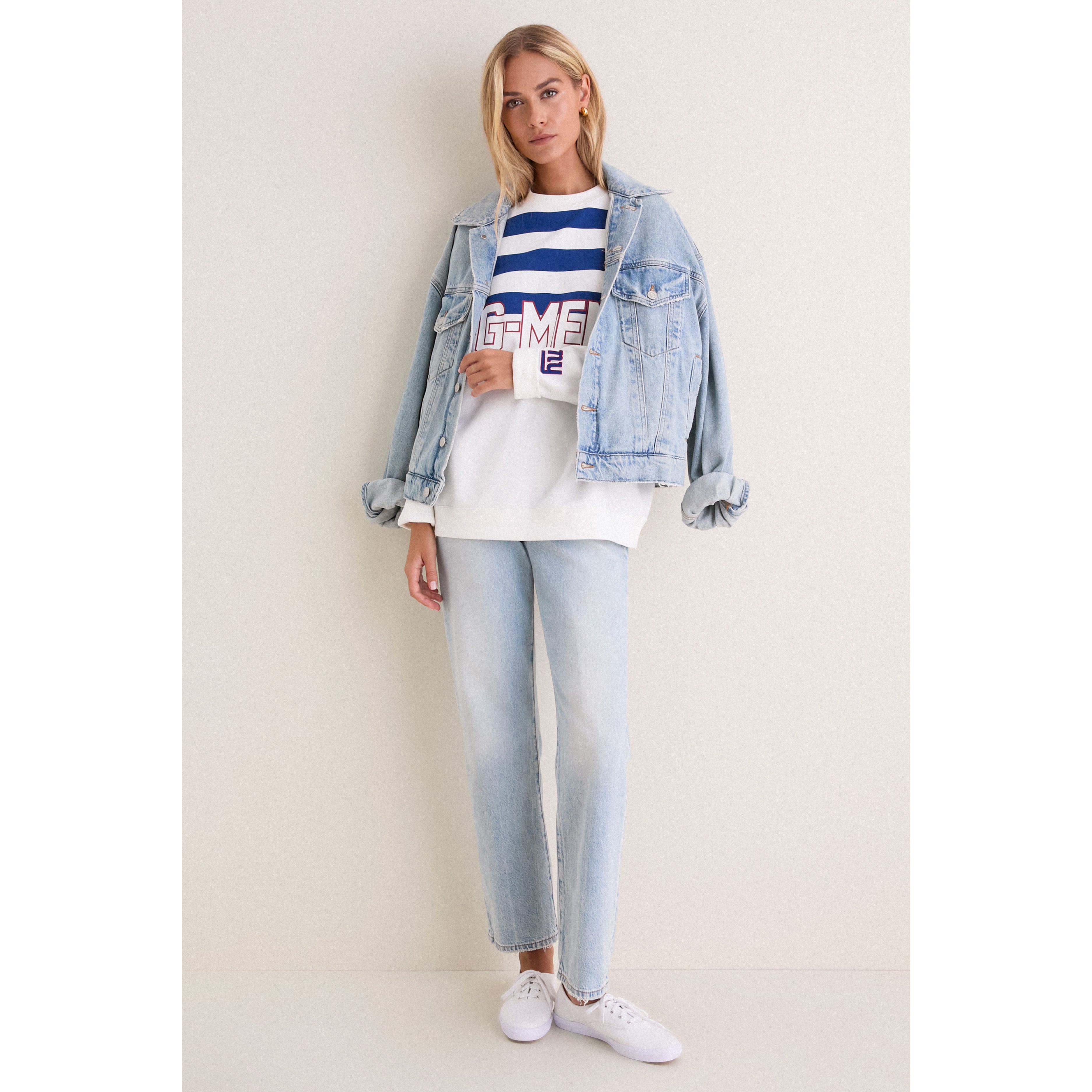 Sweat-shirt rayé blanc et bleu des Giants de New York pour femme Tuckernuck