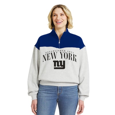  New York Giants WEAR by Erin Andrews Women's Colorblock Half-Zip Pullover - Heather Gray