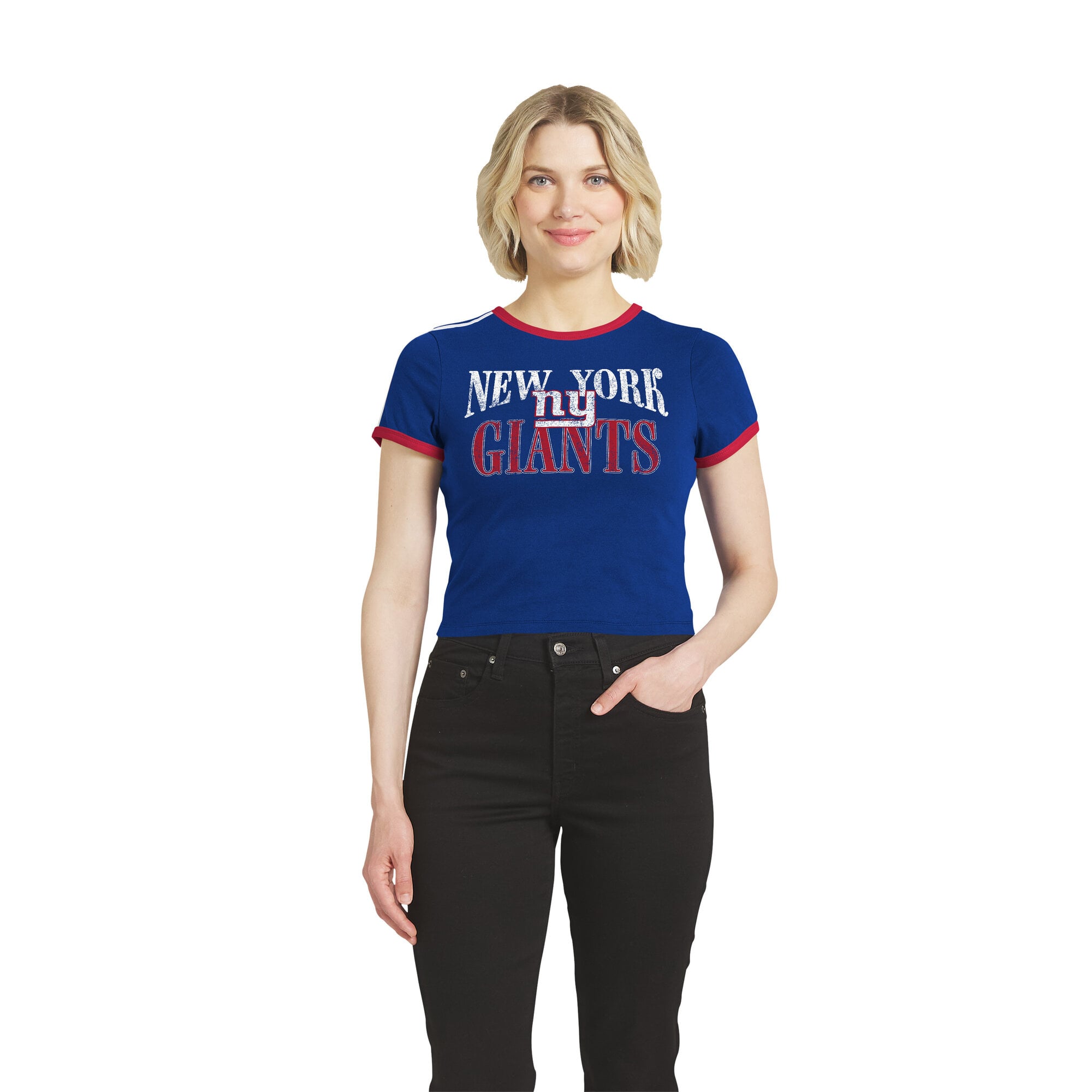 T-shirt court à col rond pour bébé WEAR by Erin Andrews Royal New York Giants, collection femme.