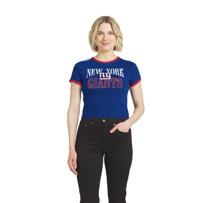  New York Giants WEAR by Erin Andrews Women's Cropped Ringer Baby T-Shirt - Royal