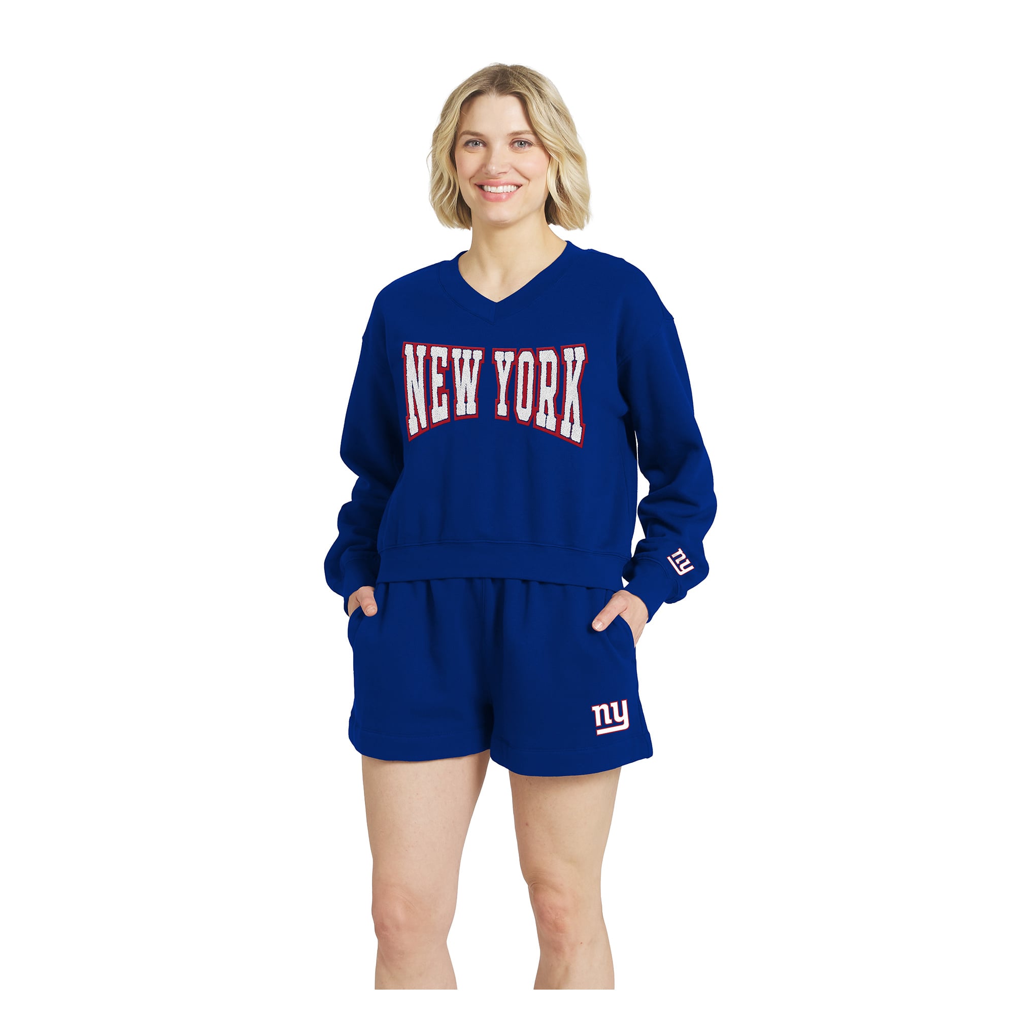 Ensemble de détente en polaire à col V Royal New York Giants la marque WEAR by Erin Andrews pour femmes