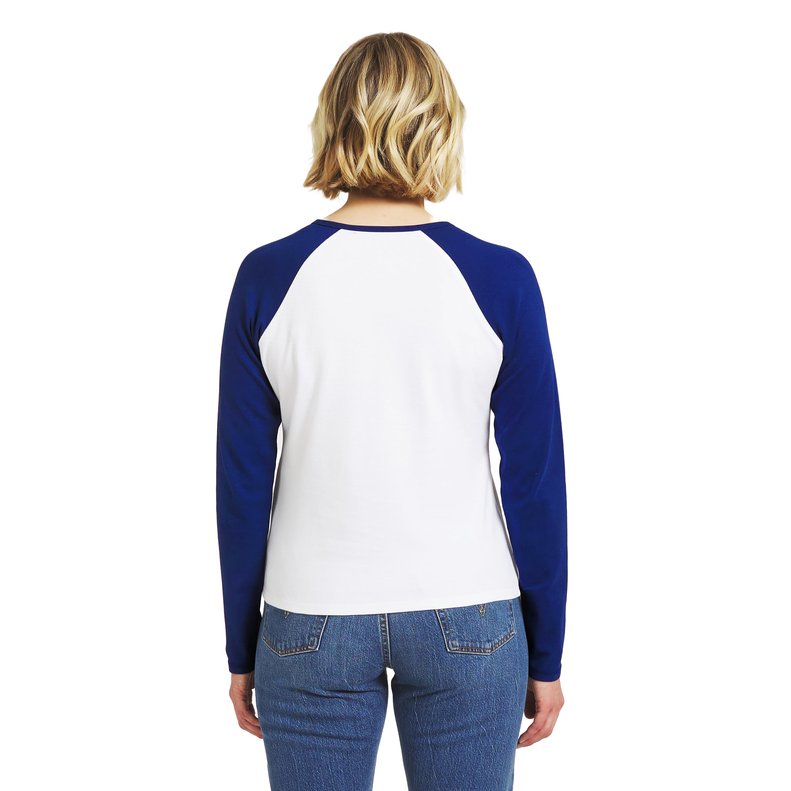 Women's WEAR by Erin Andrews White/Royal New York Giants Henley Long Sleeve Raglan T-Shirt