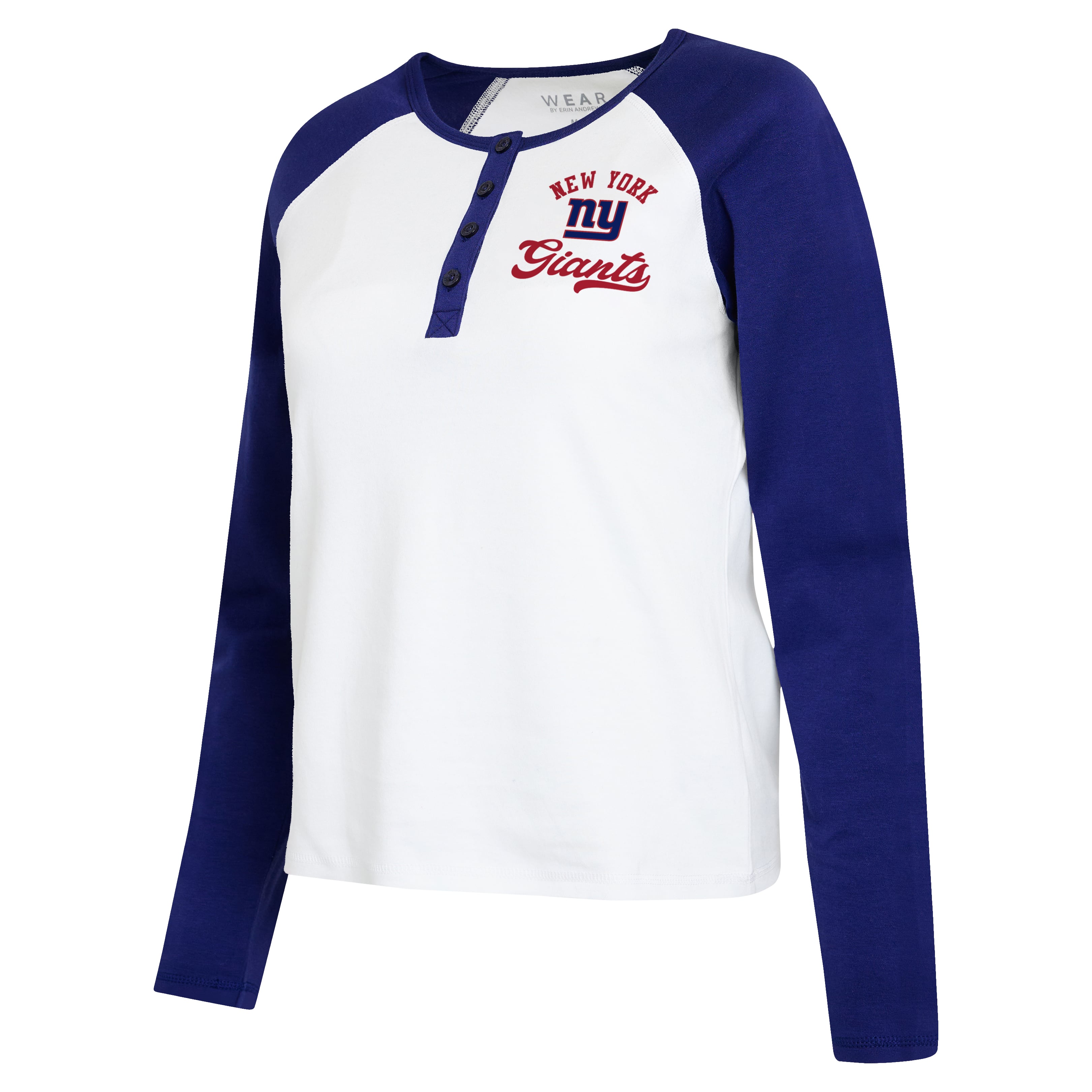 Women's WEAR by Erin Andrews White/Royal New York Giants Henley Long Sleeve Raglan T-Shirt
