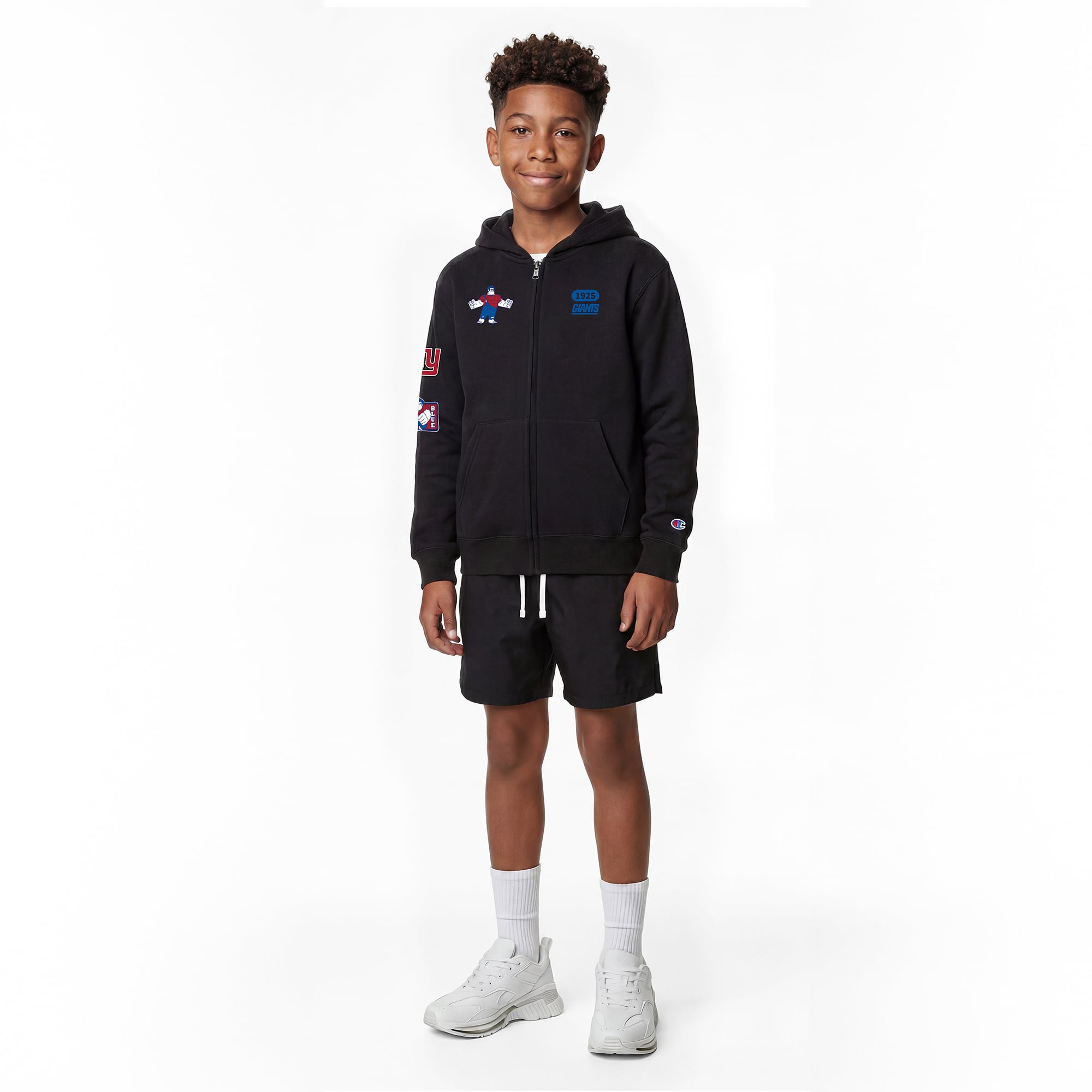 Sweat à capuche zippé Disney x Champion noir New York Giants pour jeunes, inspiré de Ralph la casse